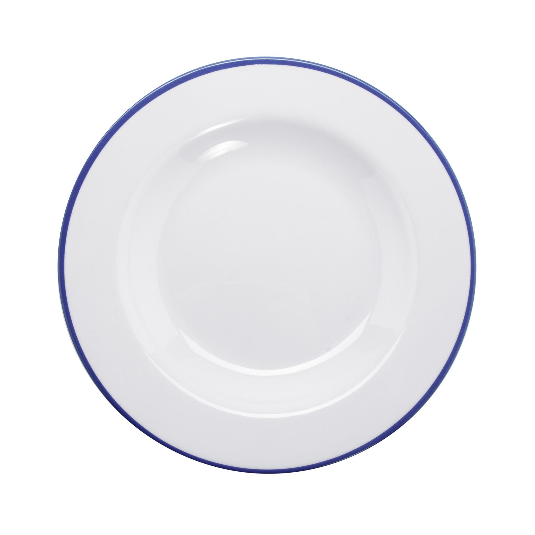 24 oz. Enamelware Melamine Large Salad, Pasta, Soup Bowl, White with Blue Trim