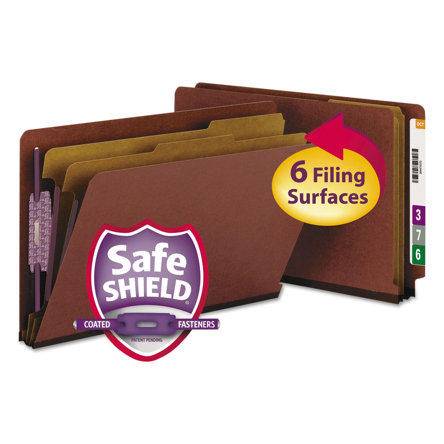 Smead Pressboard End Tab Classification Folder, Legal, Six-Section, Red, 10/Box