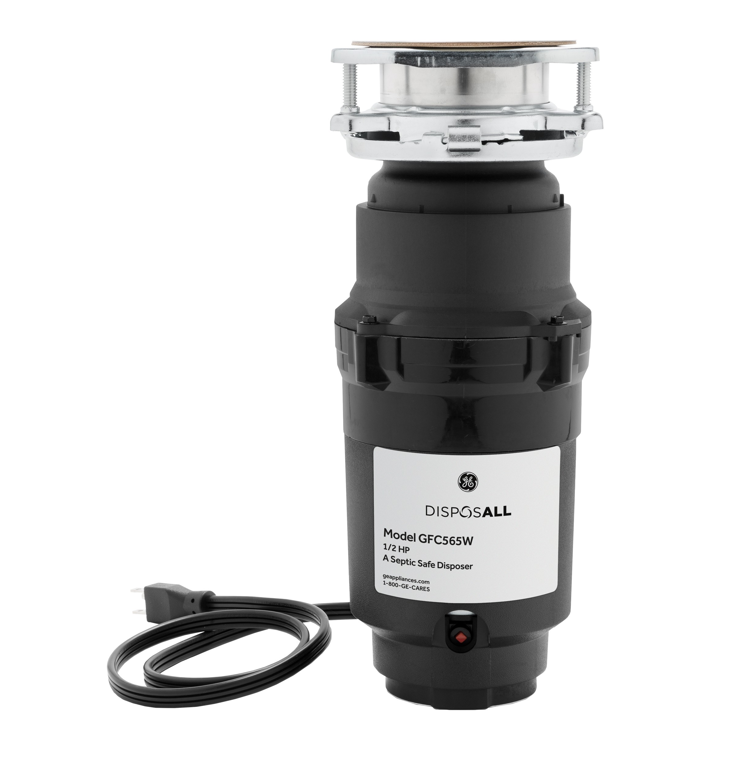 GE® DISPOSALL® 1/2 HP Continuous Feed Garbage Disposer Corded, Black