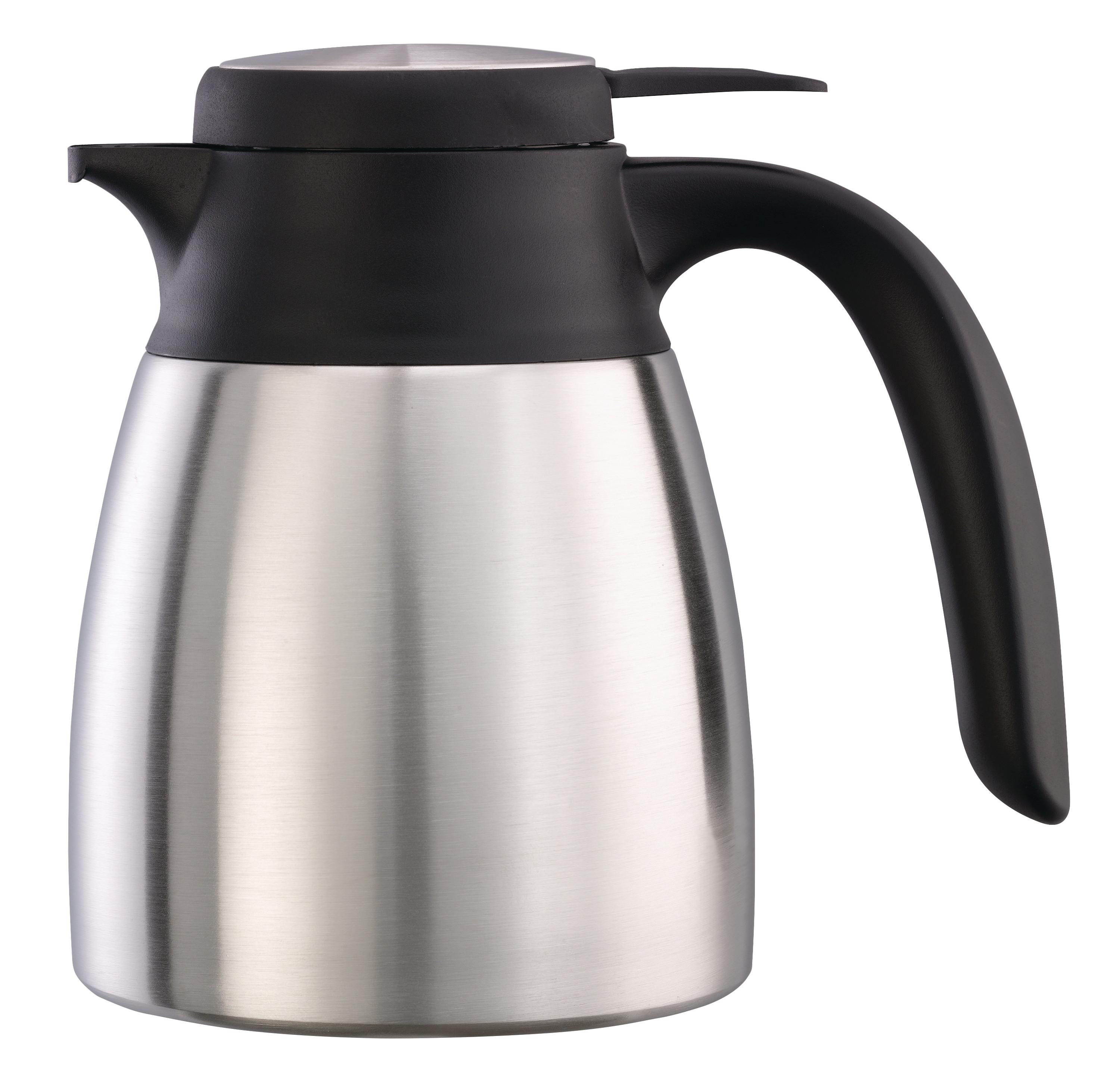 Service Ideas FCC06SS Flow Control Carafe, Vacuum Insulated Carafe, Stainless Vacuum, 20 Ounce, Brushed Stainless and Black