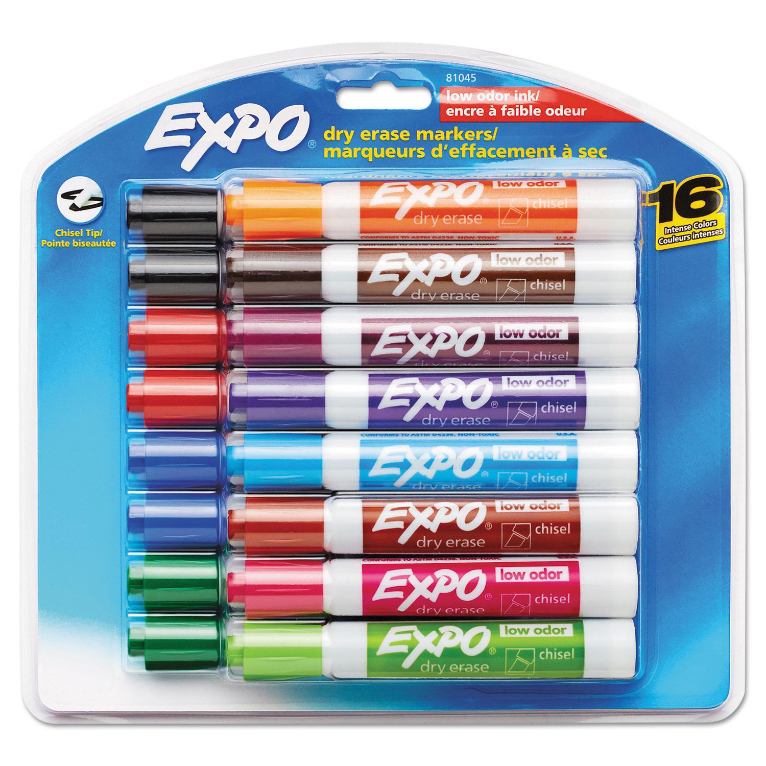 EXPO® Low Odor Dry Erase Marker, Chisel Tip, Assorted, 16/Set