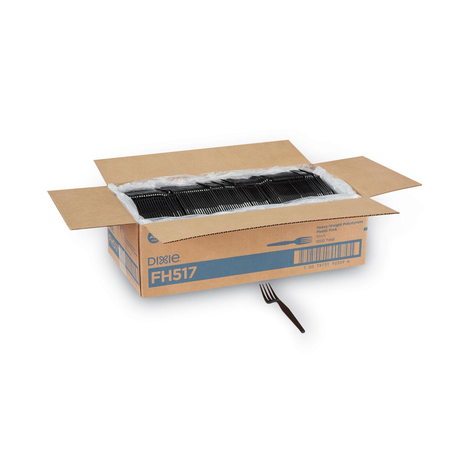 Dixie® Plastic Cutlery, Heavyweight Forks, Black, 1000/Carton