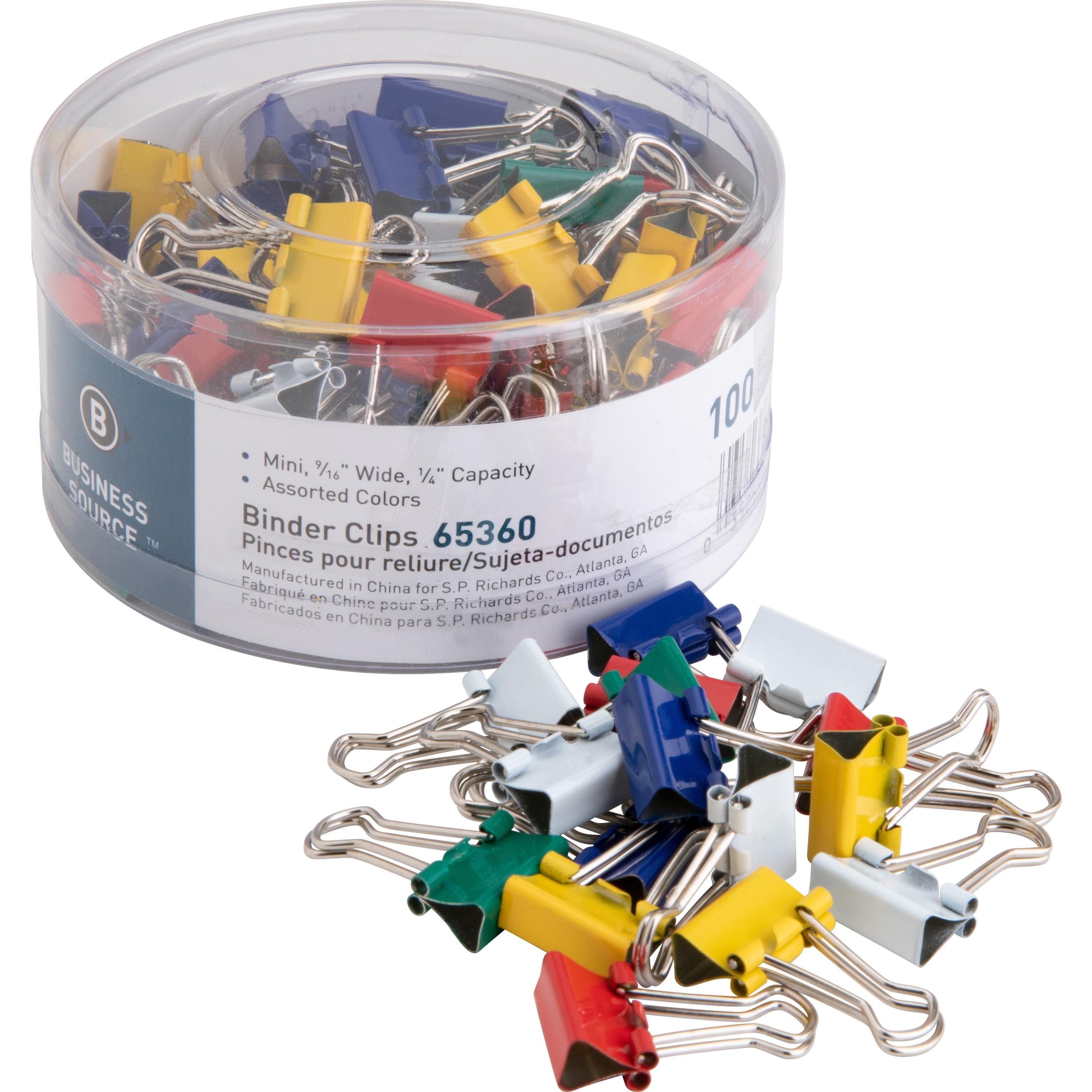 Binder Clips, Mini, 9/16"W, 1/4" Capacity, 100/PK, Assorted