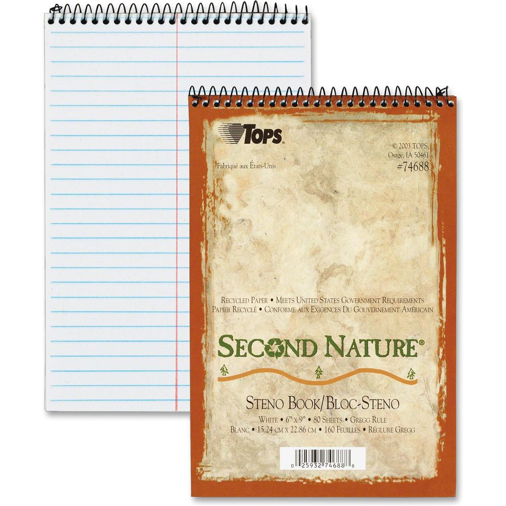 BRADY×JOURNAL STANDARD /STOUR Steno/Reporter Book, Gregg Rule, 6'x9', 80 Sht, White (GYD40)