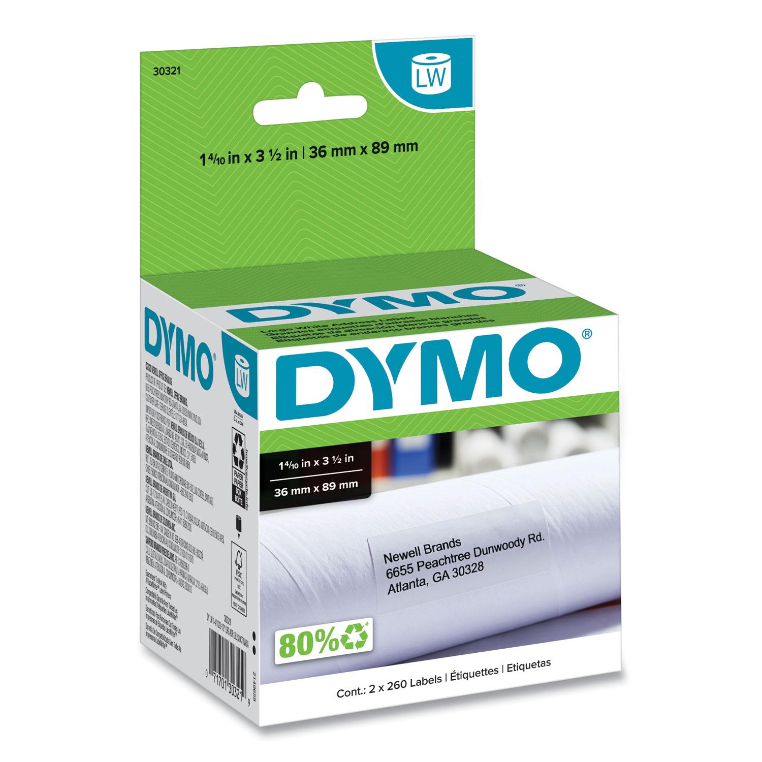 DYMO® LabelWriter Address Labels, 1 2/5 x 3 1/2, White, 260 Labels/Roll, 2 Rolls/Pack