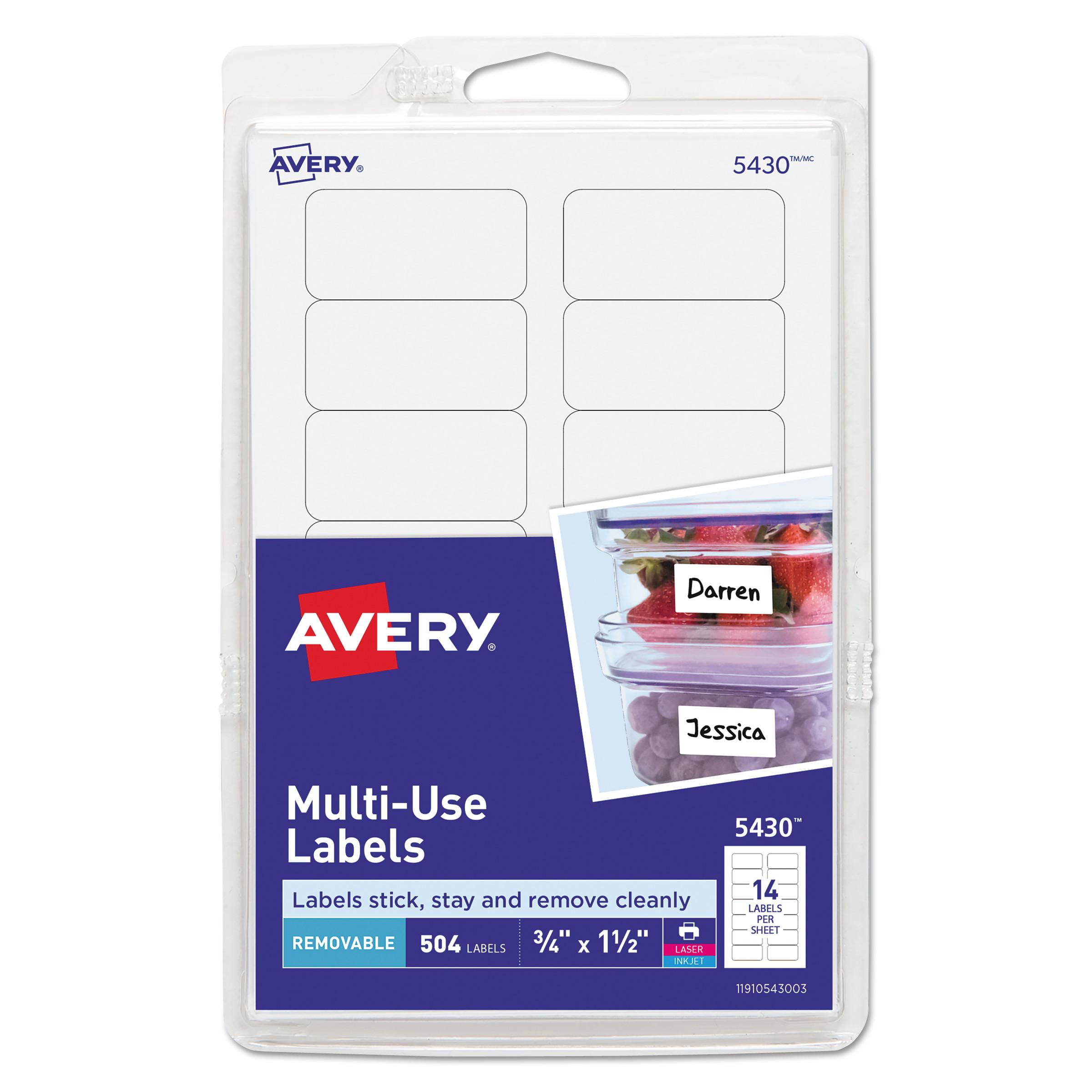 Avery® Removable Multi-Use Labels, 3/4 x 1 1/2, White, 504/Pack