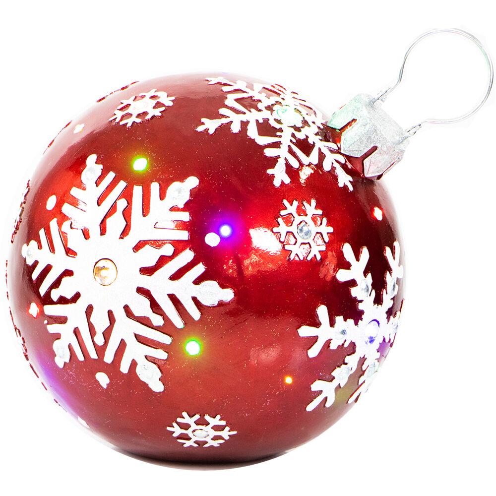 Indoor/Outdoor Oversized Christmas Decor w/ Long-Lasting LED Lights, 18-In. Jeweled Ball Ornament w/Snowflake Design in Red