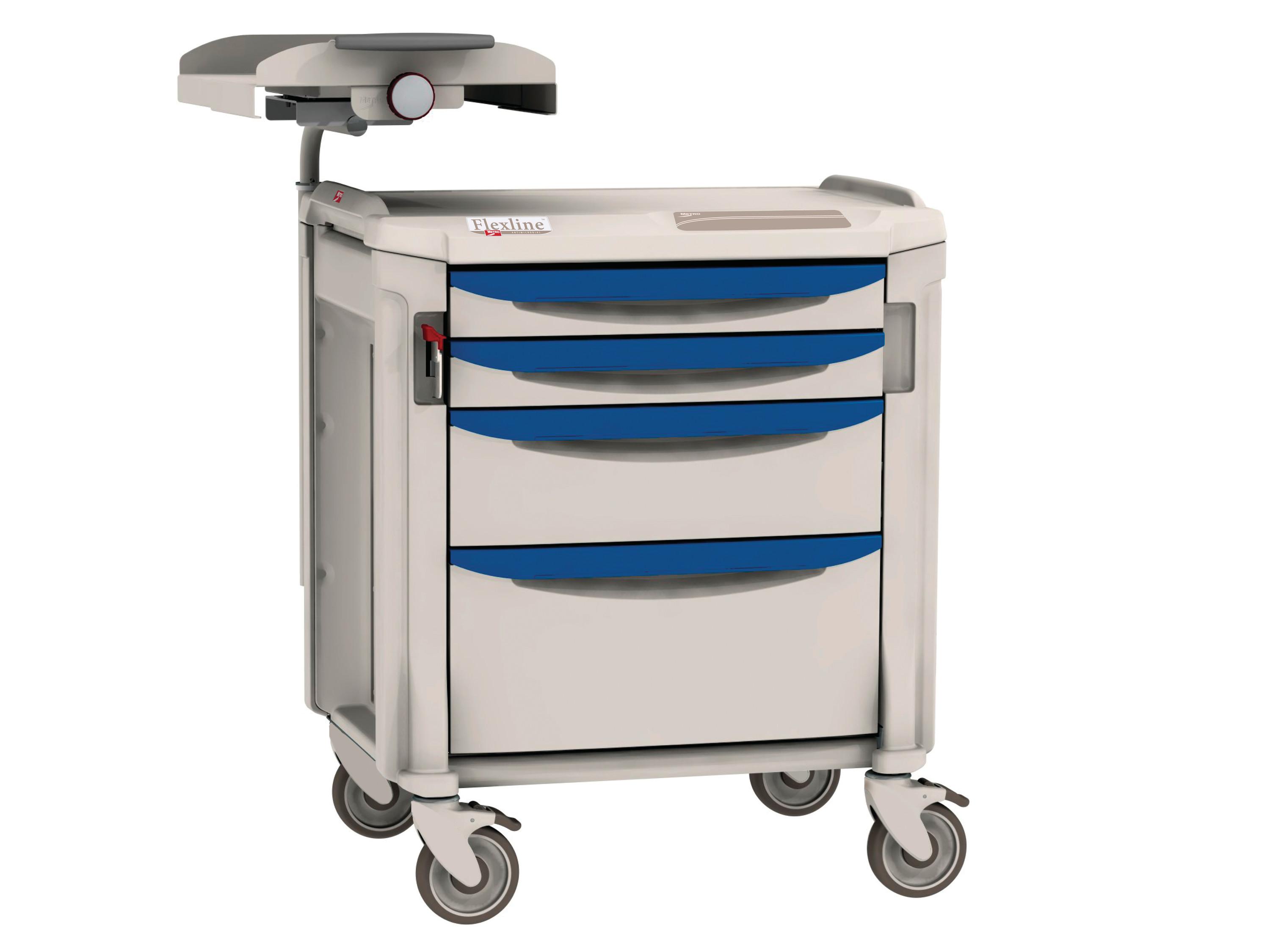 Code Response Cart with Backboard & Defibrillator Tray, 4-Drawer, Low ...
