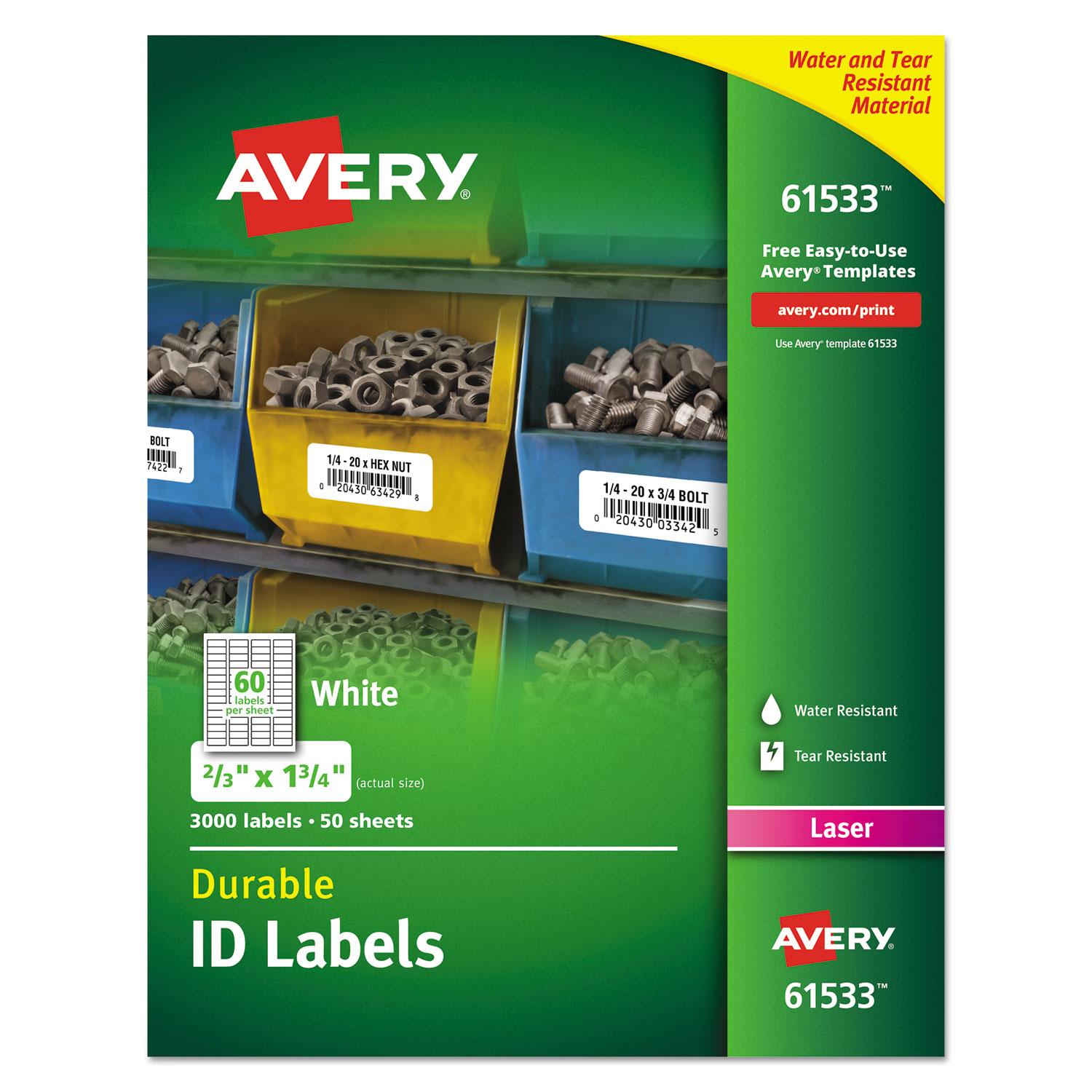Avery® Permanent ID Labels w/TrueBlock Technology, Laser, 2/3  x 1 3/4 , 3000/Pack