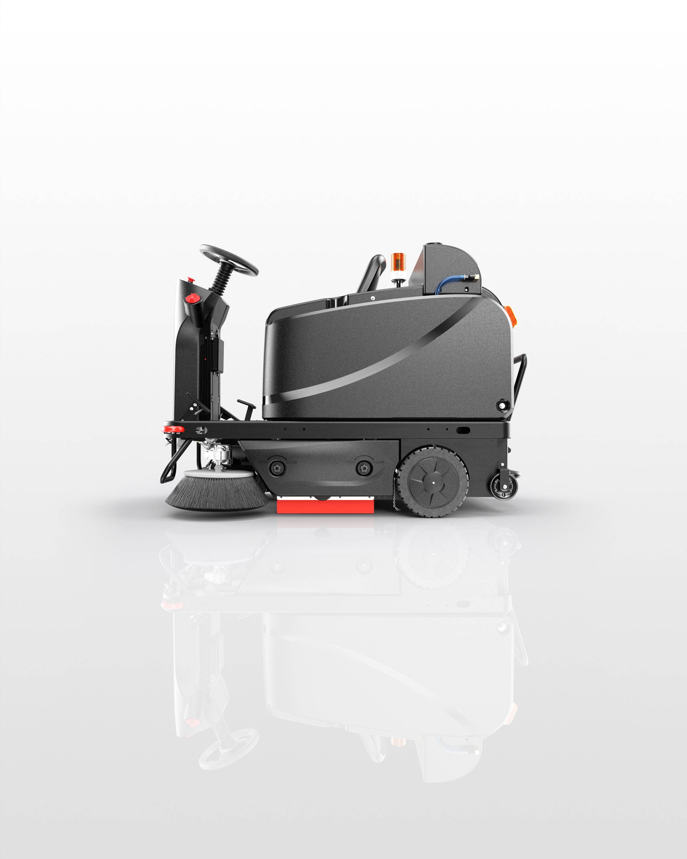 Viper 51" Ride-On Sweeper, Right And Left Side Brooms Included, 34 Gallon Hopper. 242 Ah Wet Batteries, Onboard Charger