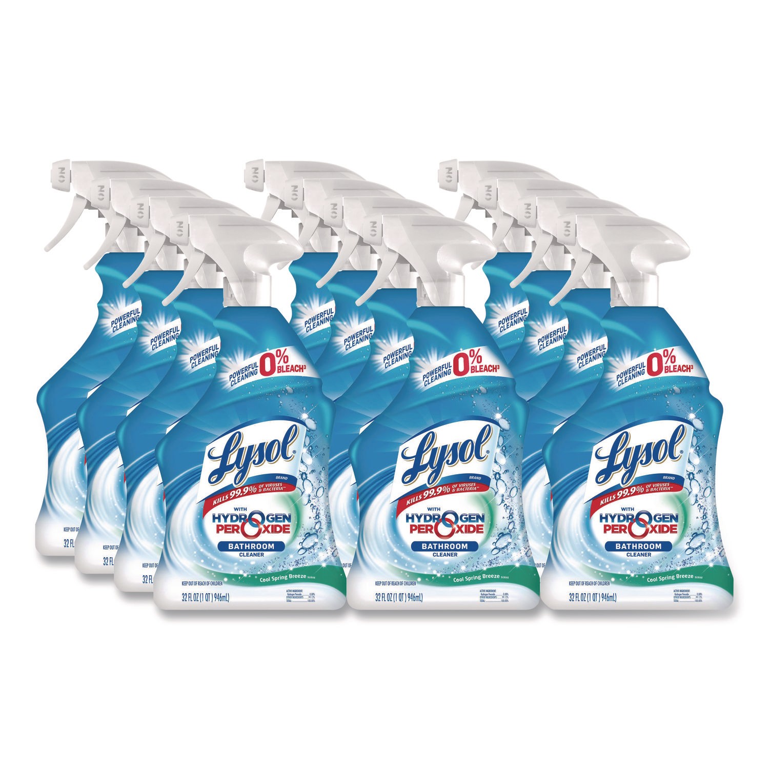 Bathroom Cleaner with Hydrogen Peroxide, Cool Spring Breeze, 32 oz Trigger Spray Bottle, 12/Carton