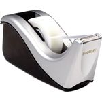 Scotch® Value Desktop Tape Dispenser, Attached 1" Core, Black/Silver