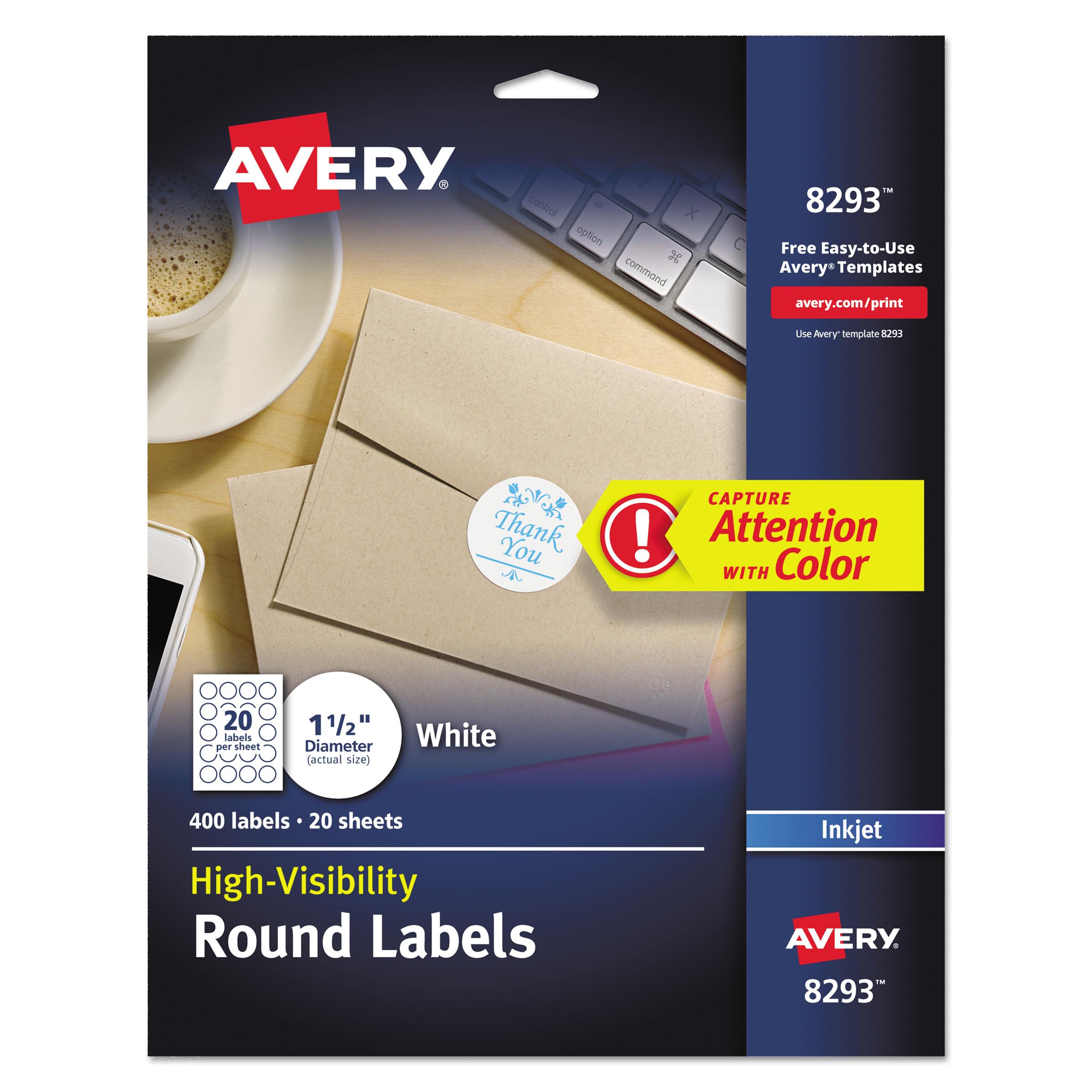 Avery® Vibrant Color-Printing Round Address Labels, 1 1/2 dia, White, 400/Pack