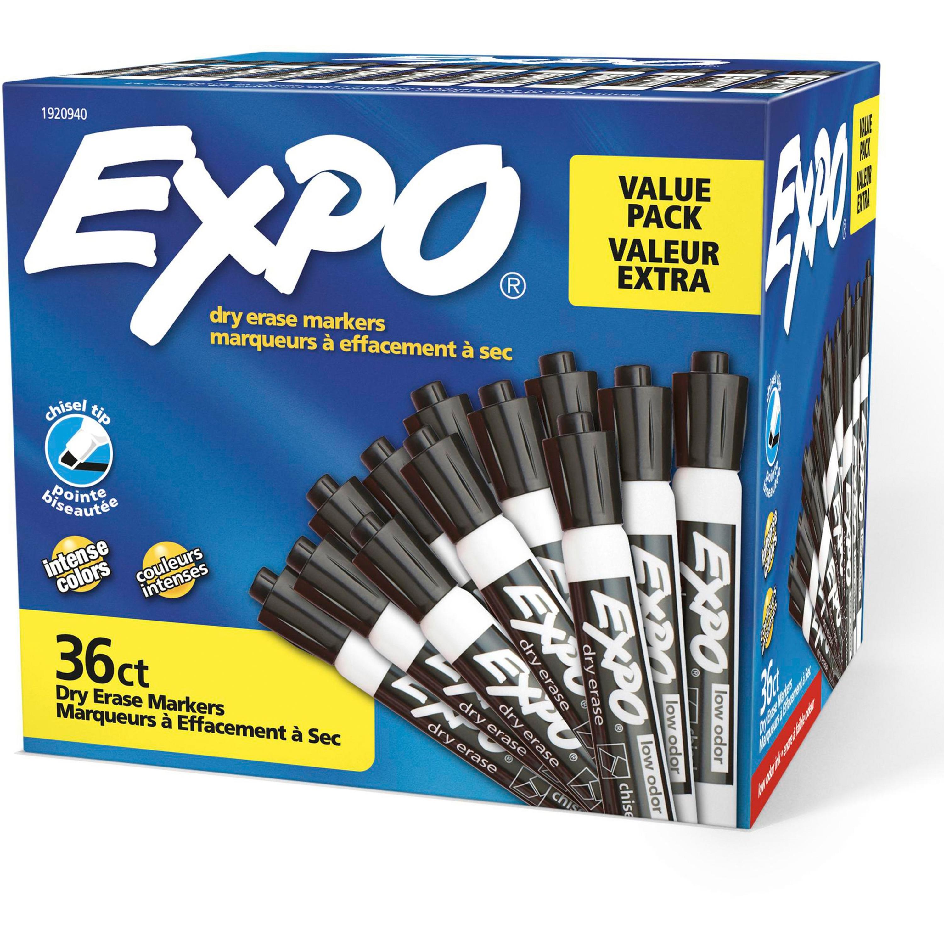 Dry Erase Markers, Chisel Point, Nontoxic, 36/PK, Black