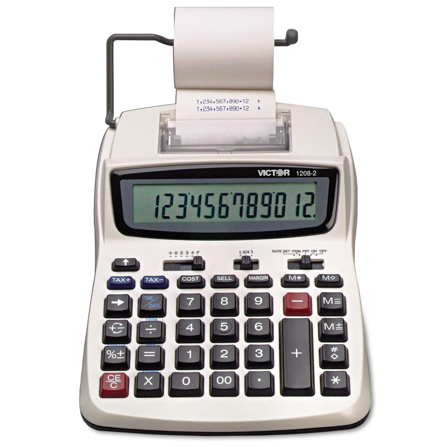 Victor® 1208-2 Two-Color Compact Printing Calculator, Black/Red Print, 2.3 Lines/Sec