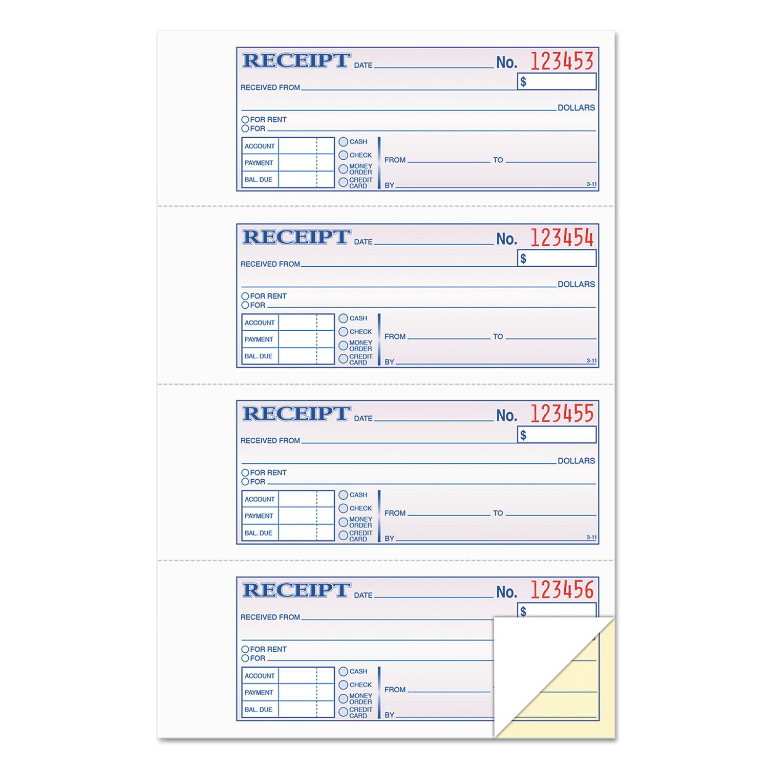 TOPS™ Money and Rent Receipt Books, 2-3/4 x 7 1/8, Two-Part Carbonless, 200 Sets/Book