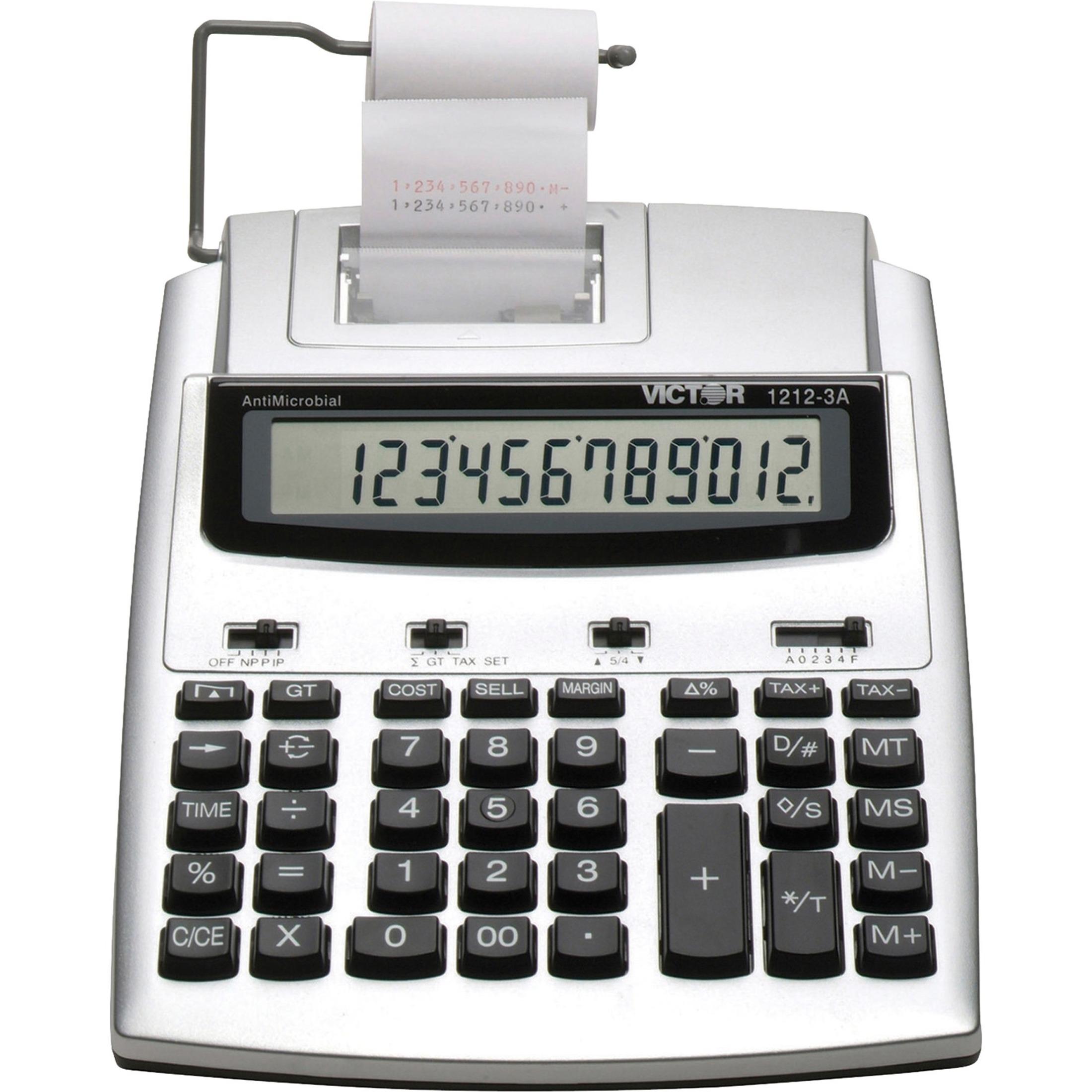 Calculator,12-Digit, 2-Color Print,7-1/4"x8-1/4"x2-1/2",GY