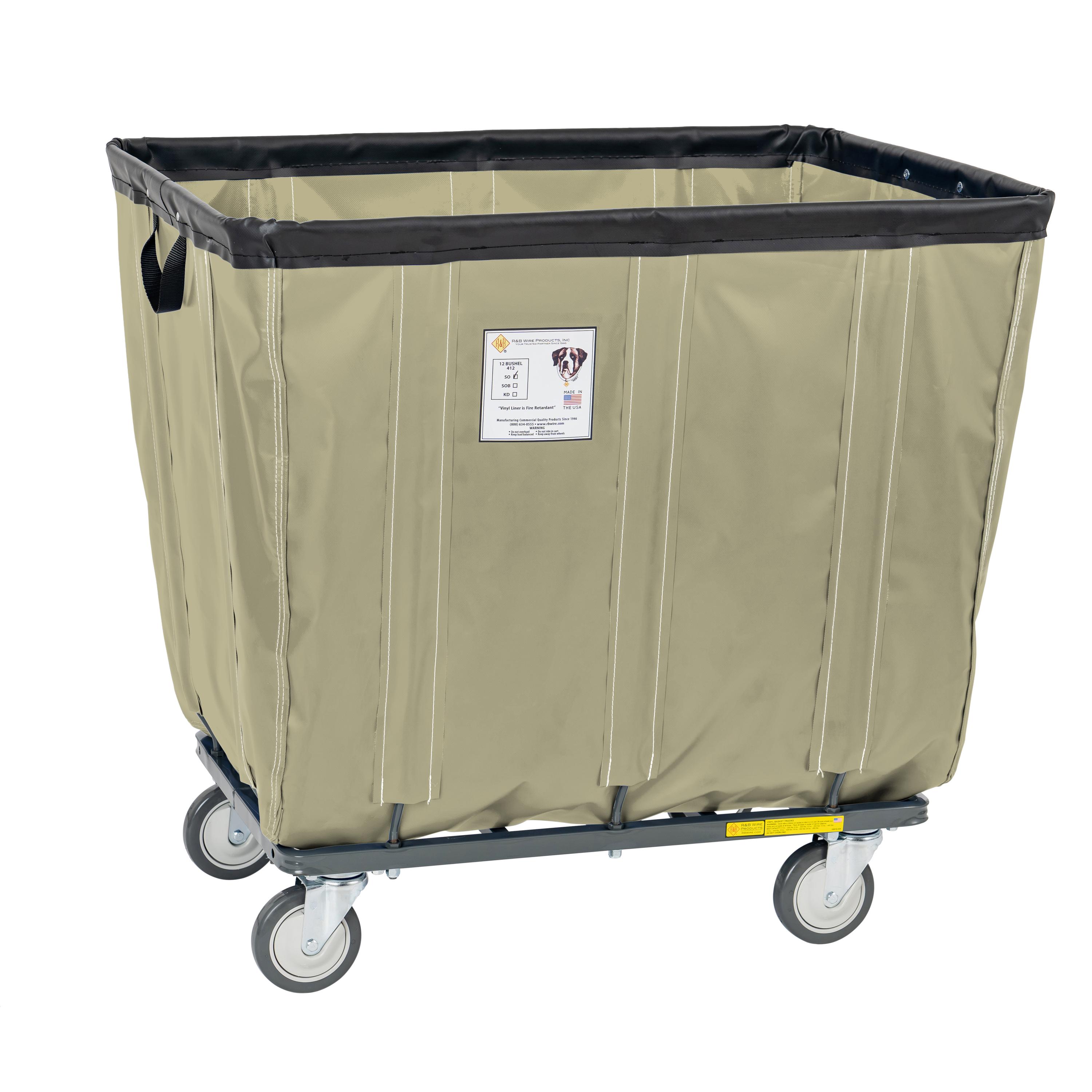 R&B Wire Fully Sewn Vinyl Basket Truck - 14 Bushel - Caster Pattern: Corner - 4 Swivel Basket Color: Beige