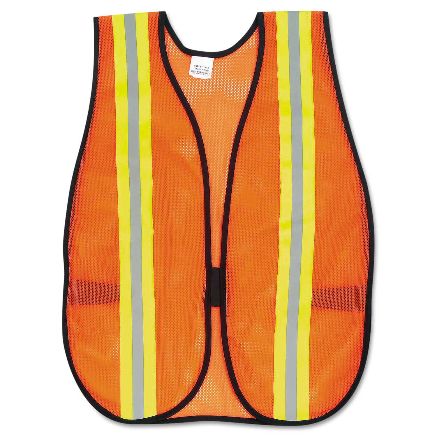 MCR™ Safety Orange Safety Vest, 2" Reflective Strips, Polyester, Side Straps, One Size