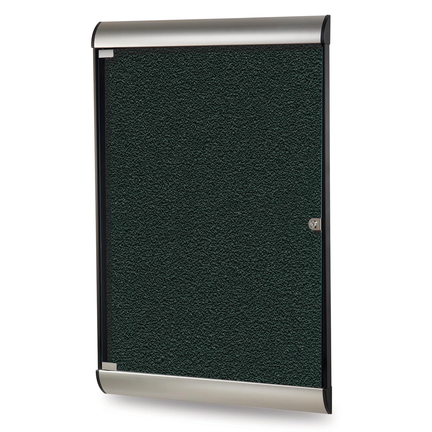 42" x 28" 1-Door Silhouette Enclosed Bulletin Board, Satin & Black Frame with Vinyl Fabric - Ebony