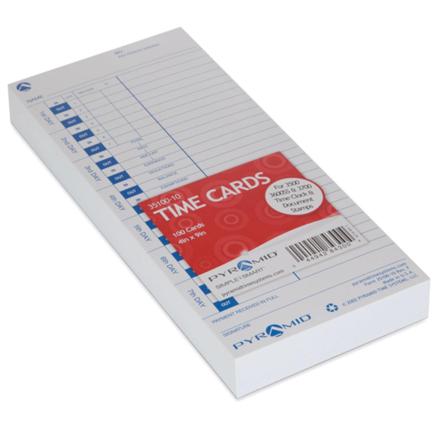 Time Cards, For Pyramid Time Clocks, 143 lb., 100/PK, 4