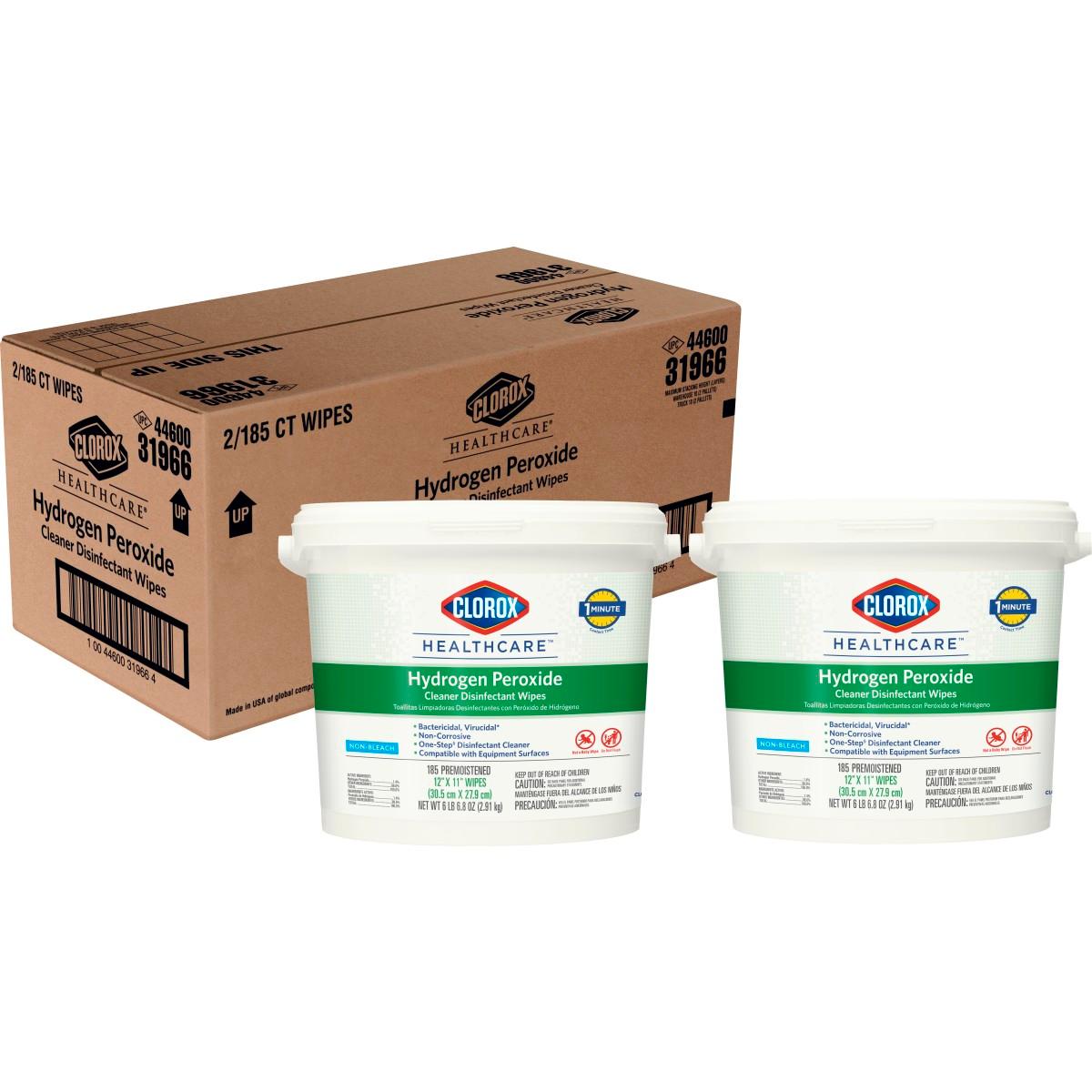Clorox Healthcare Hydrogen Peroxide Cleaner Disinfectant Wipes, 185 Count Bucket, Pack of 2 (30826)