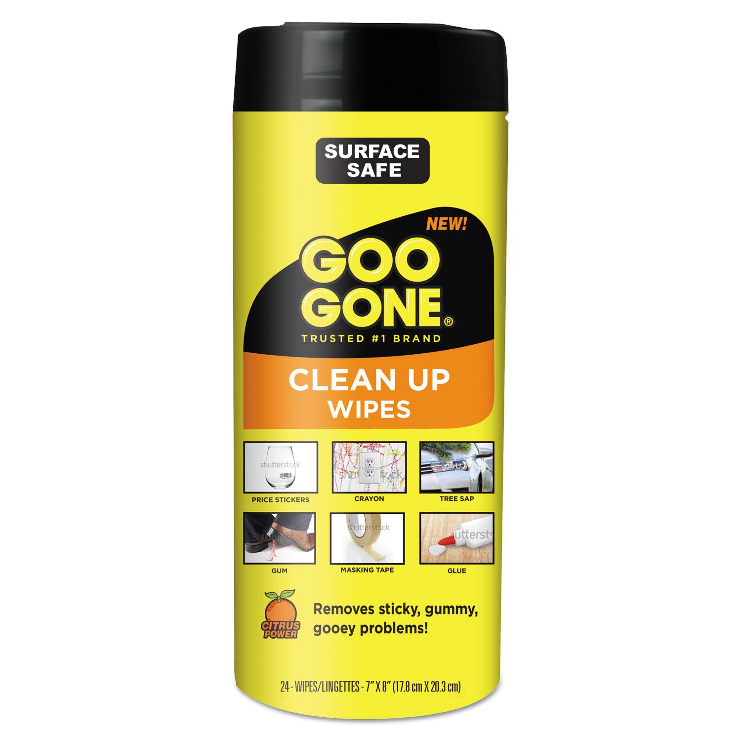 Goo Gone® Clean Up Wipes, 8 x 7, Citrus Scent, White, 24/Canister, 4 Canister/Carton