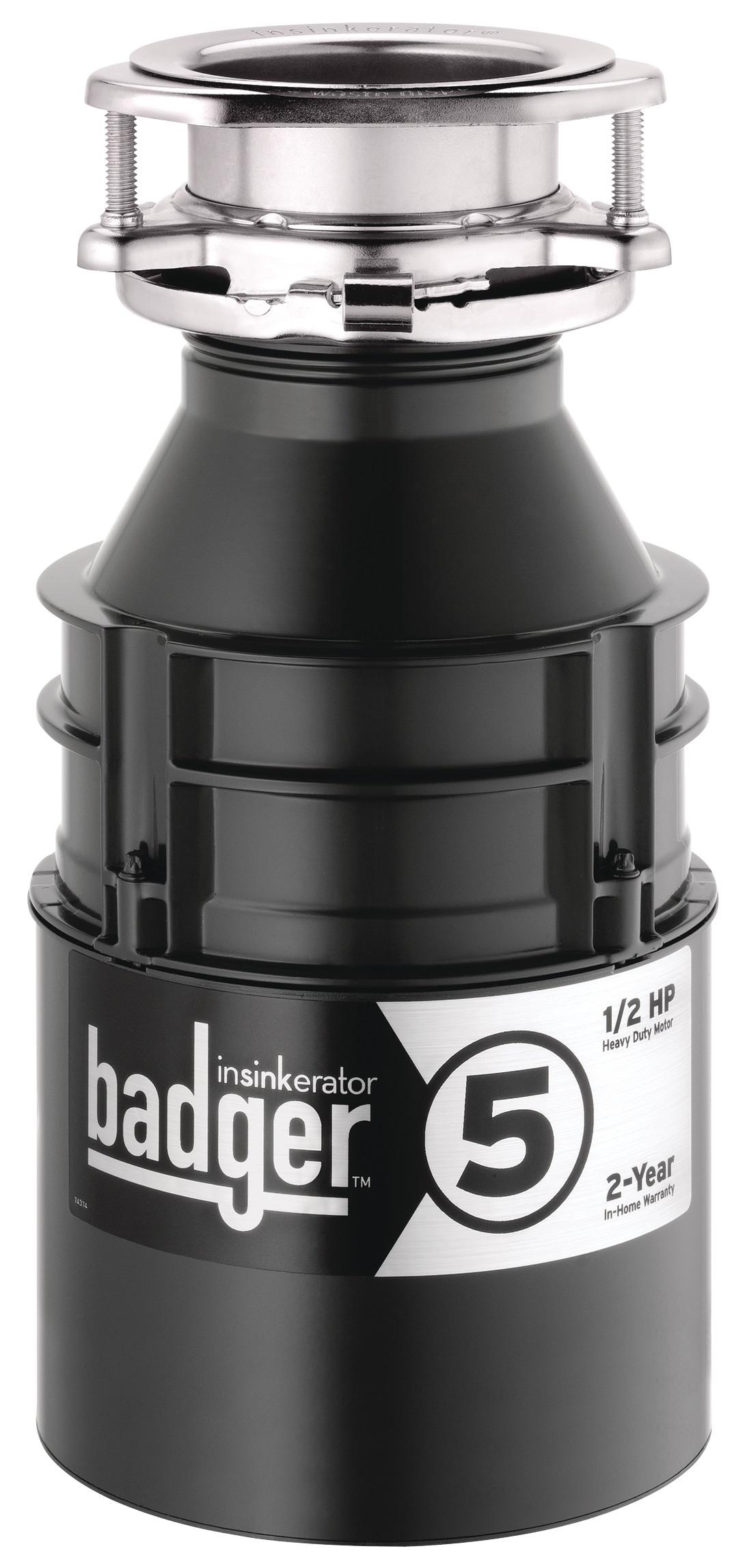 InSinkErator Badger 5 Garbage Disposal, ½ hp, Continuous Feed, 1,725 RPM - Cord Included: No