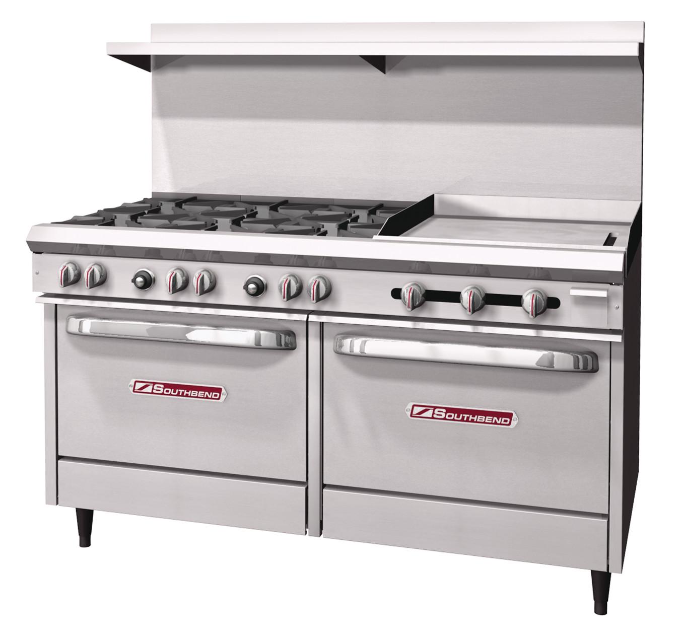 Southbend S-Series Light-Duty Range, 6 Burners, 24" Manual Control Griddle w/ Two Standard Ovens - Gas Type: Natural, Left