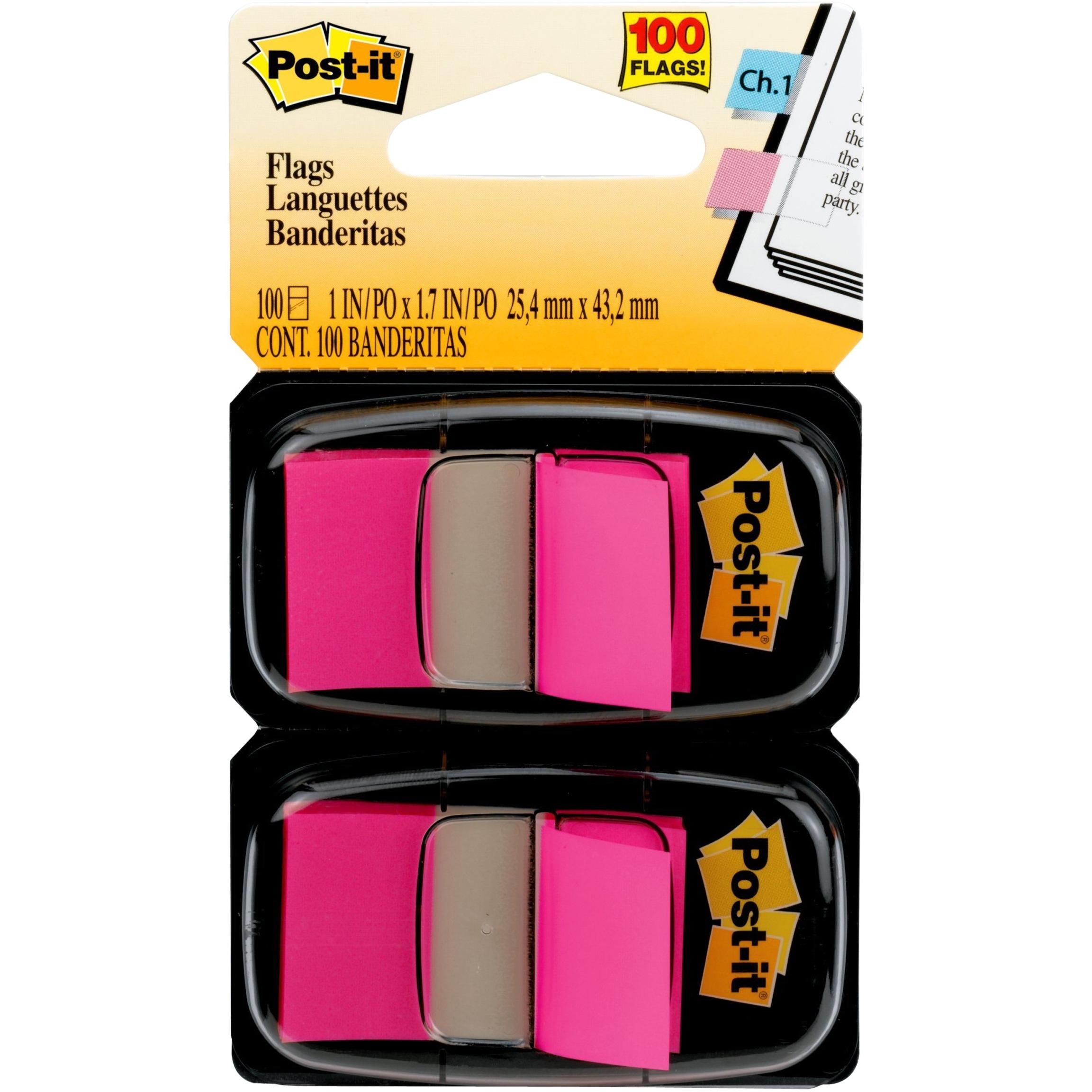 Post-it Flags, 1"x1-3/4", 100/PK, Bright Pink
