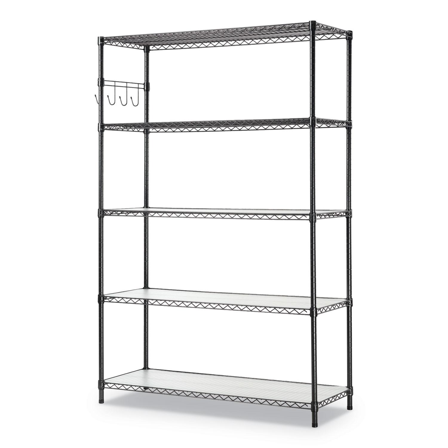 Alera® 5-Shelf Wire Shelving Kit with Casters and Shelf Liners, 48w x 18d x 72h, Black Anthracite