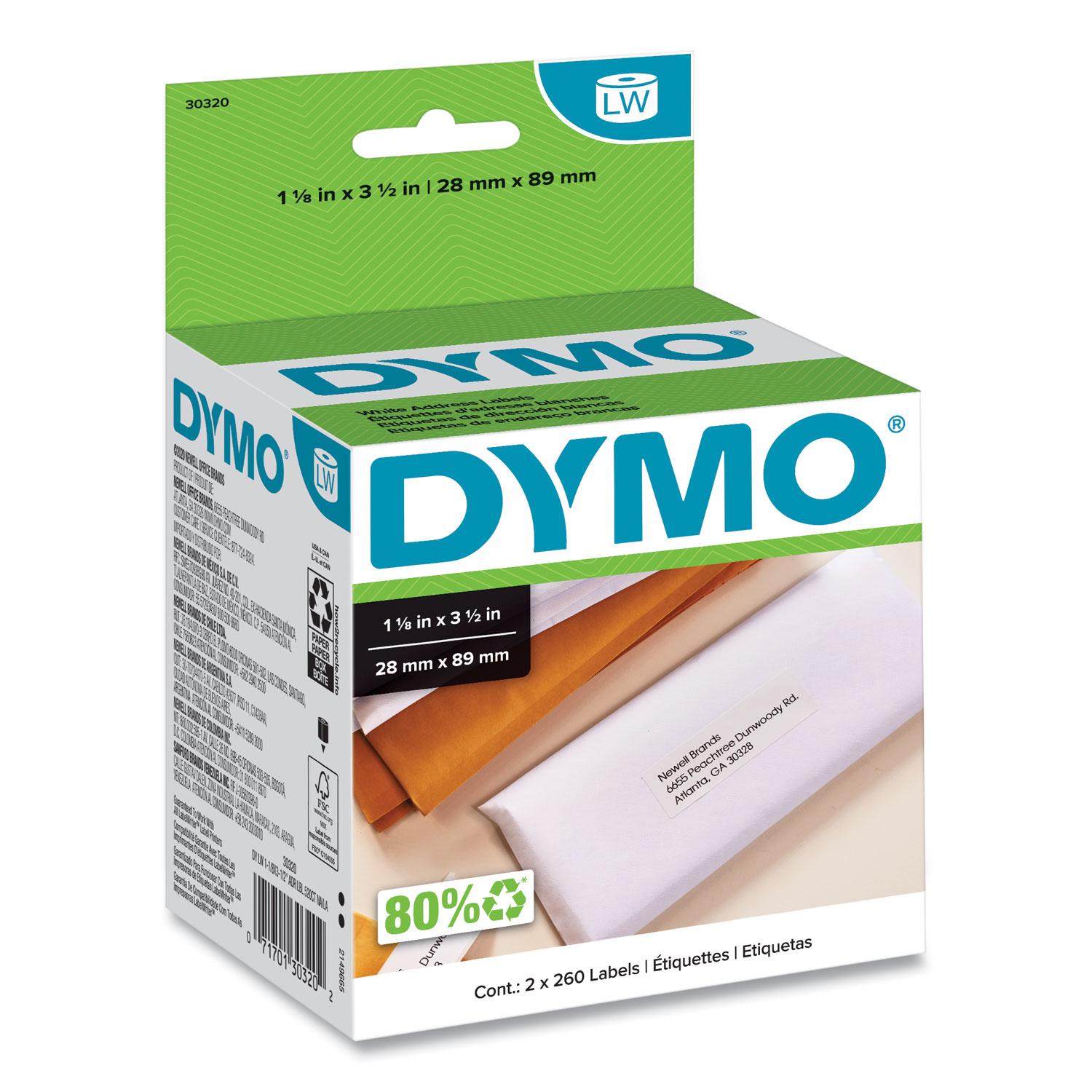 DYMO® LabelWriter Address Labels, 1 1/8 x 3 1/2, White, 260 Labels/Roll, 2 Rolls/Pack