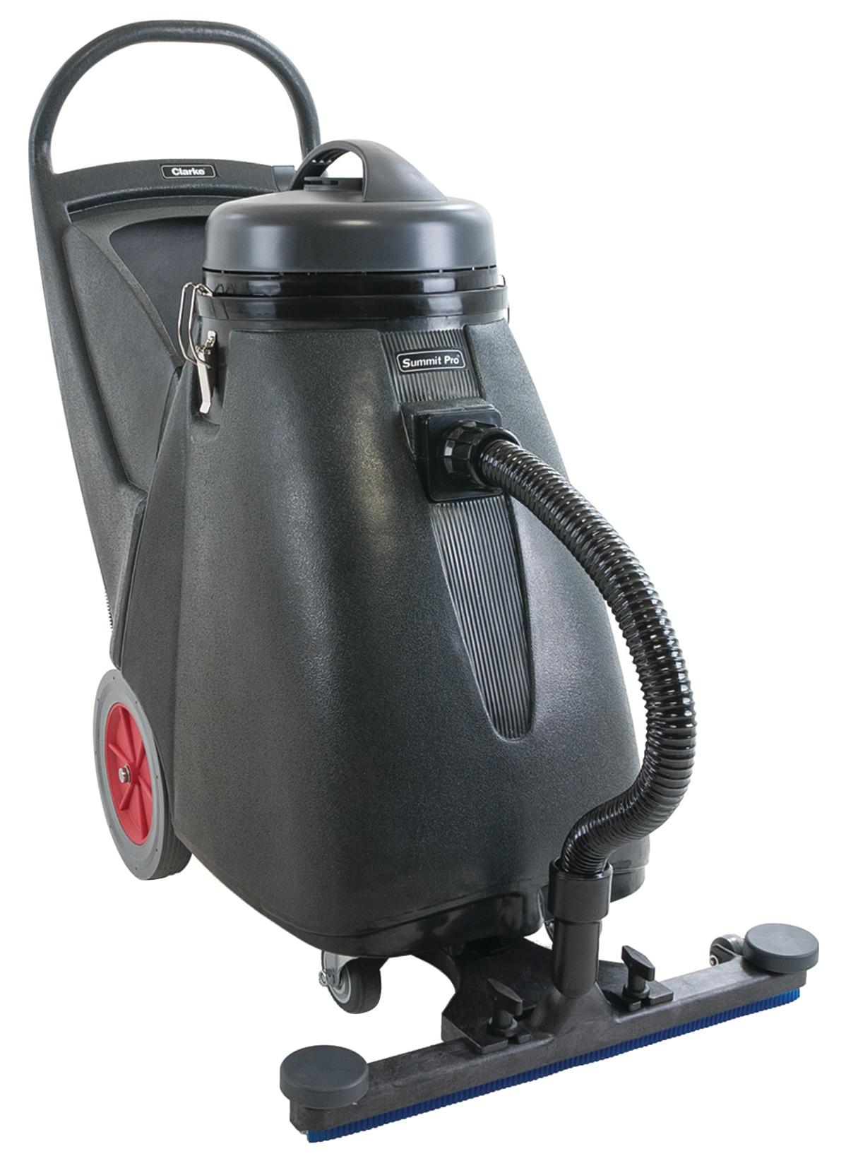 Clarke Summit 18-gallon, 24" front-mount squeegee, 9' hose, kit: crevice tool, dust. brush, wet/dry pick-up tools, wand