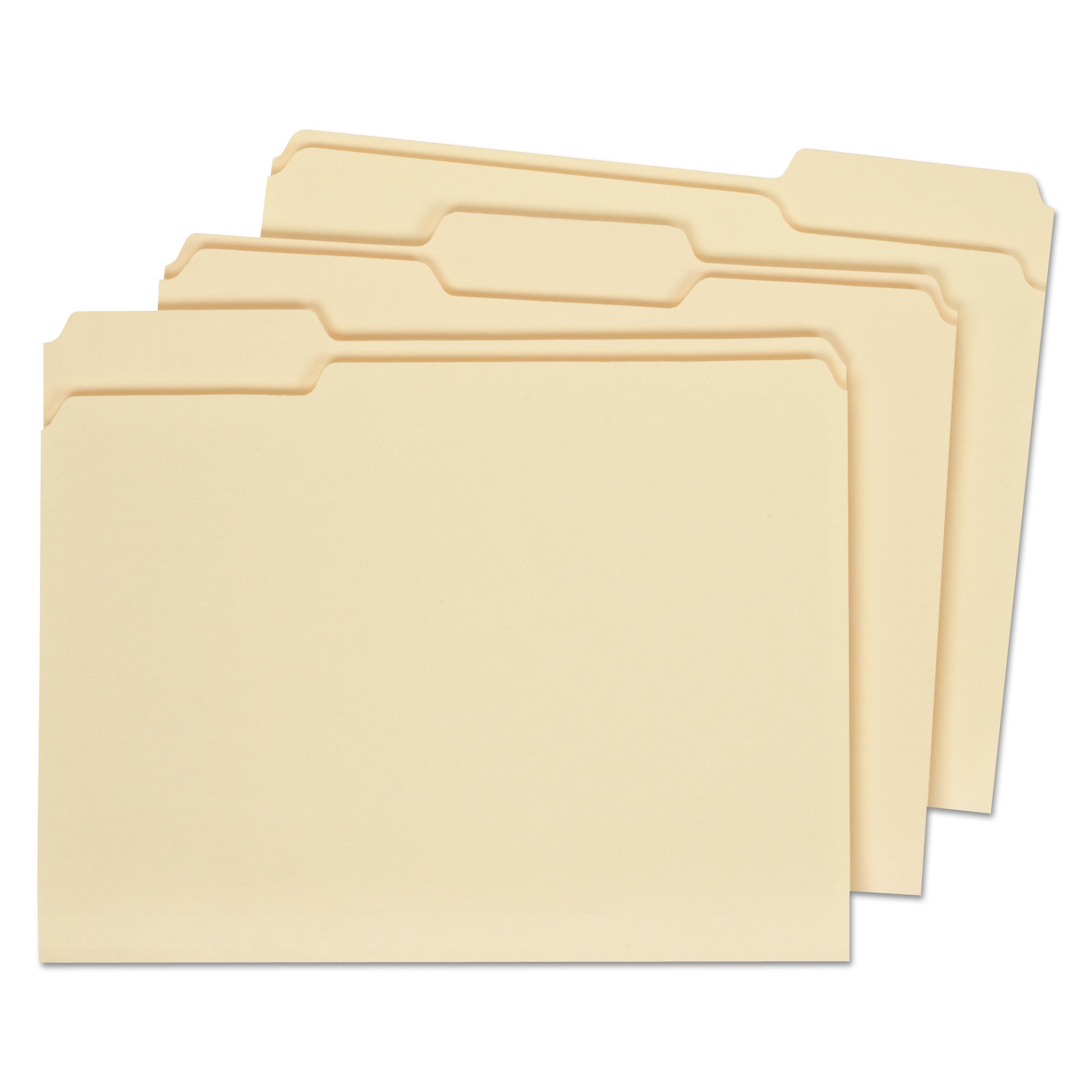 Universal® File Folders, 1/3 Cut Assorted, Two-Ply Top Tab, Letter, Manila, 100/Box