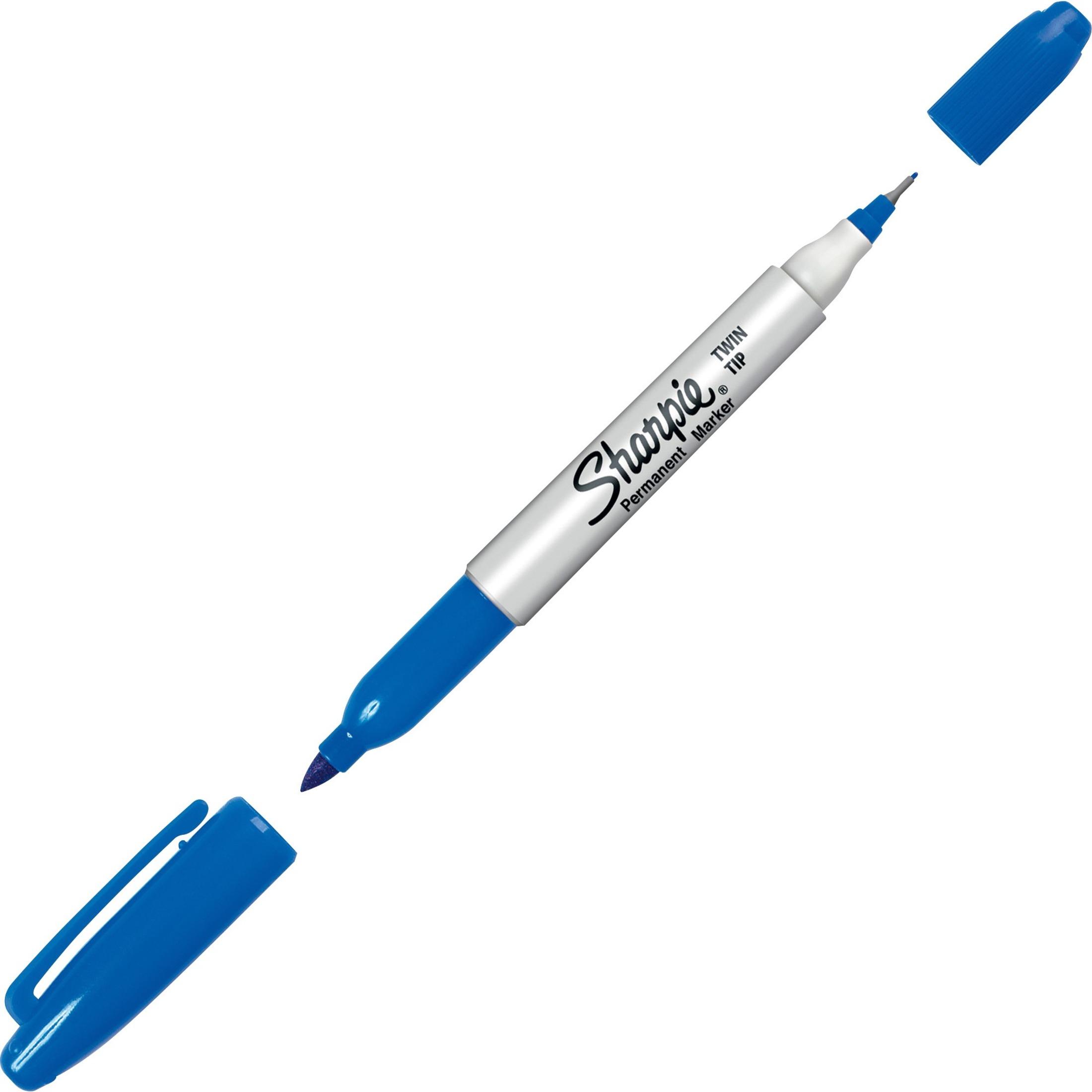 Permanent Marker, Twin Tip, Fine/Ultra Fine Point, Blue Ink
