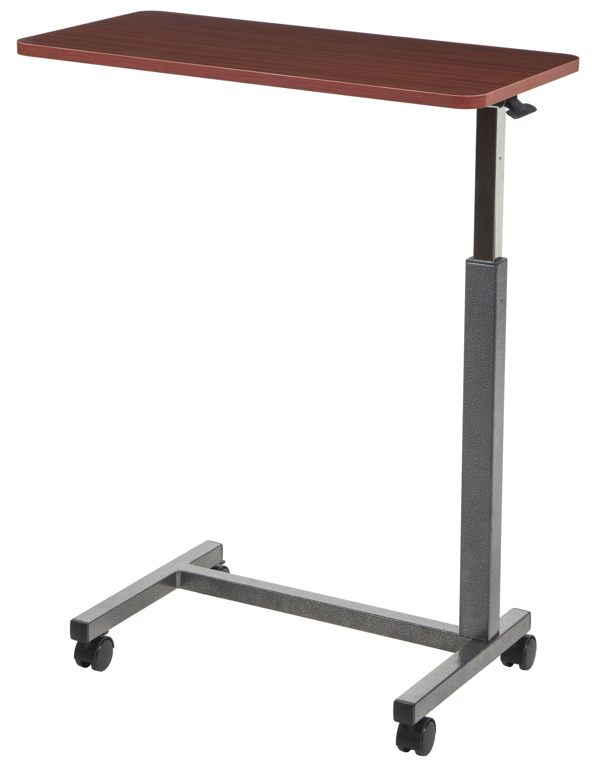Panacea® Overbed Table, 30"L x 15"W, Base Shape: U-Base, Base Color: Gray, Tabletop Finish: Windsor Mahogany
