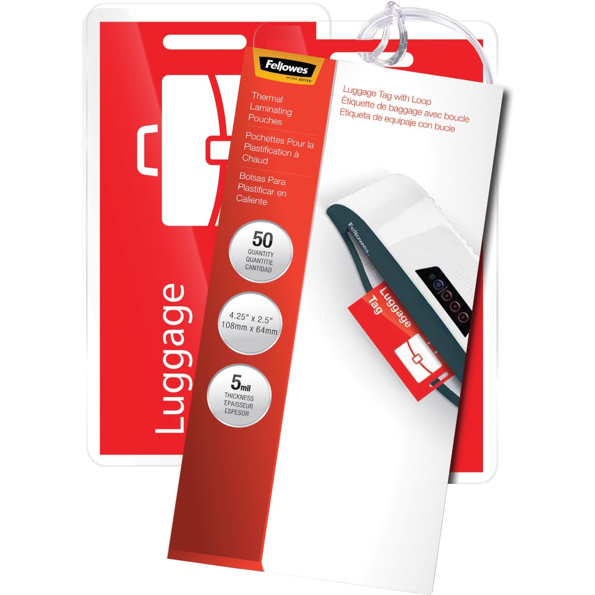 Laminating Pouches,Lgge.Tag w/Loop,2-1/5"x4-1/4",50/PK,CL