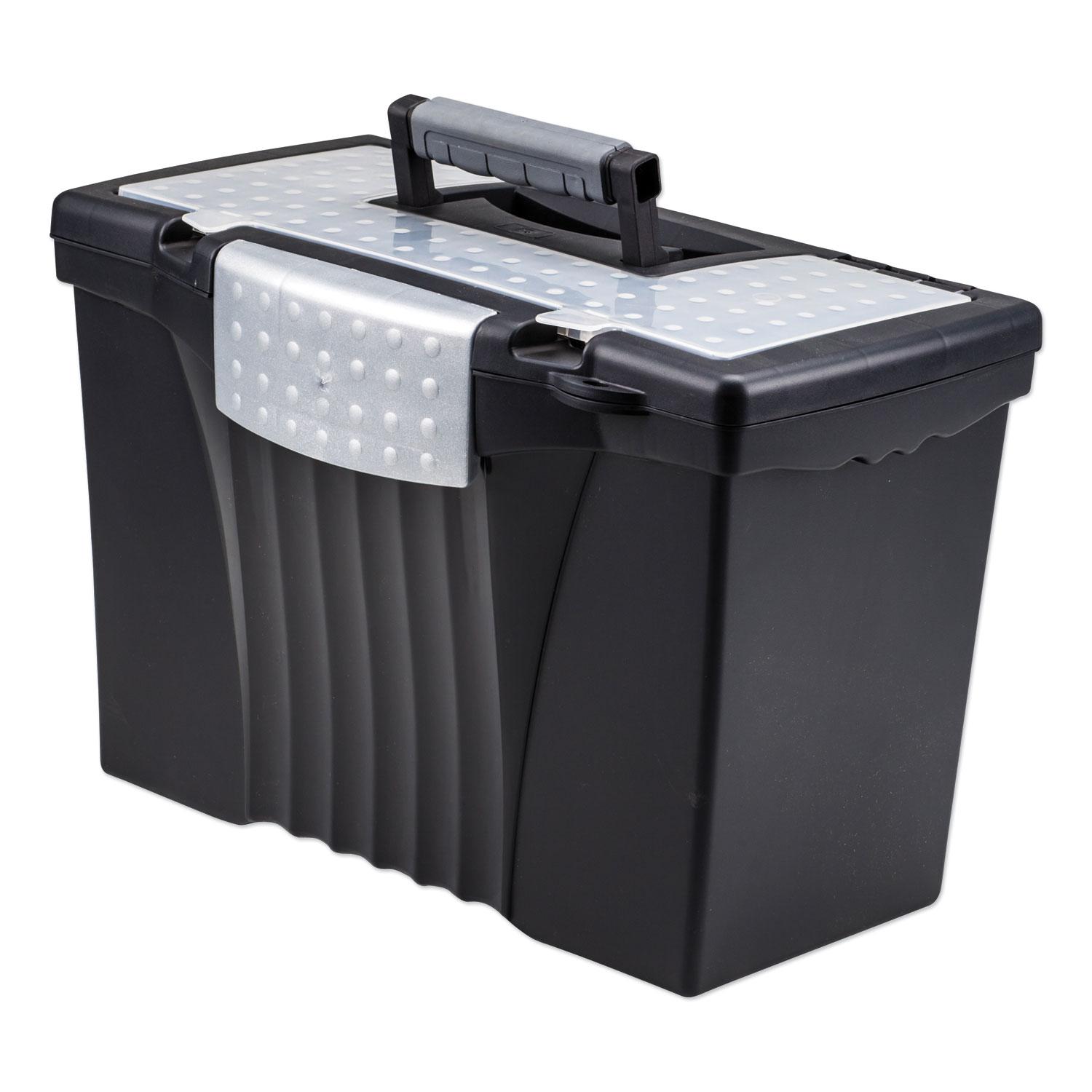 Storex Portable File Storage Box w/Organizer Lid, Letter/Legal, Black