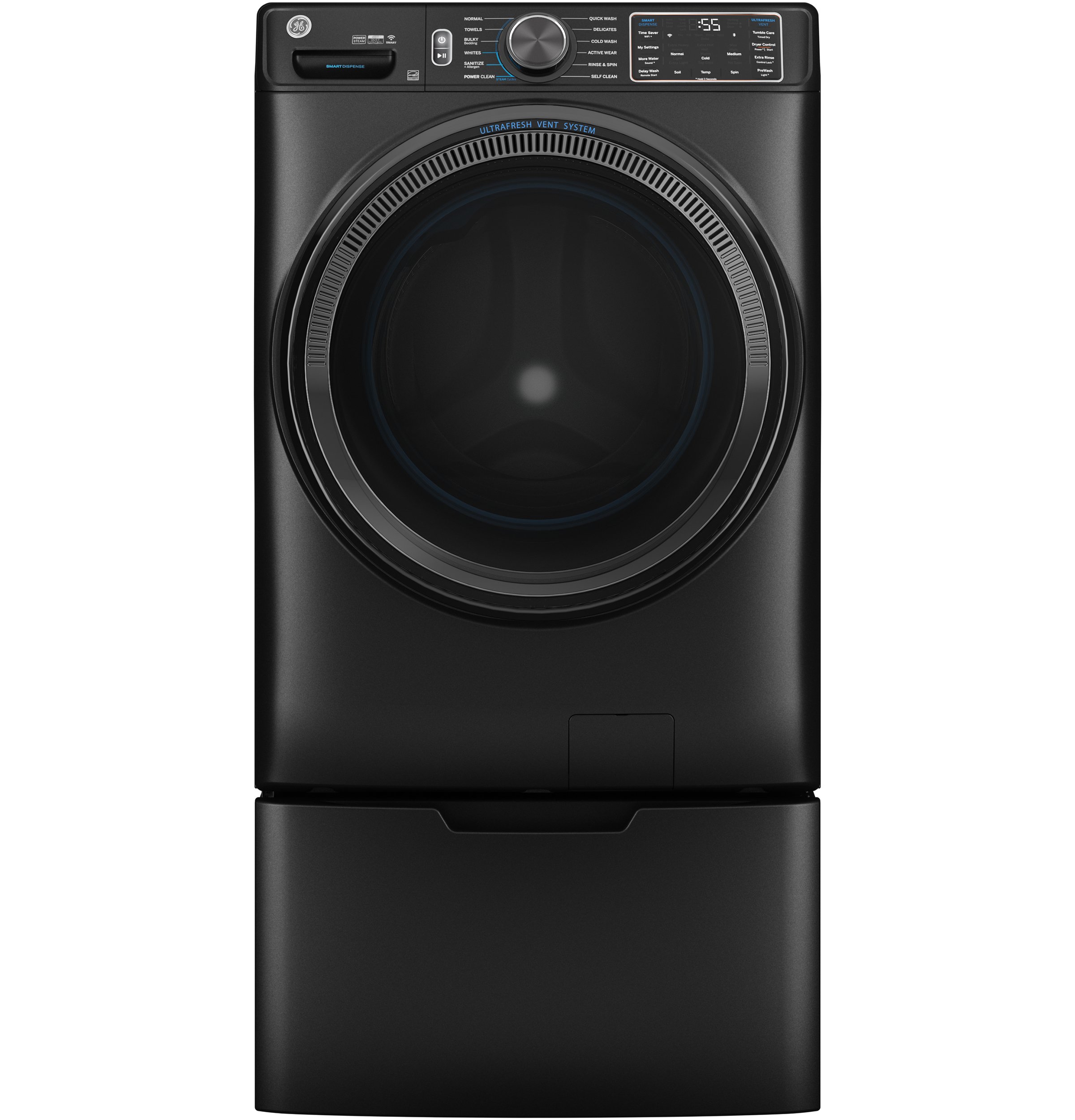 GE® 5.0 cu. ft. Capacity Smart Front Load ENERGY STAR® Steam Washer with SmartDispense™ UltraFresh Vent System with OdorBlock™ and Sanitize + Allergen, Carbon Graphite