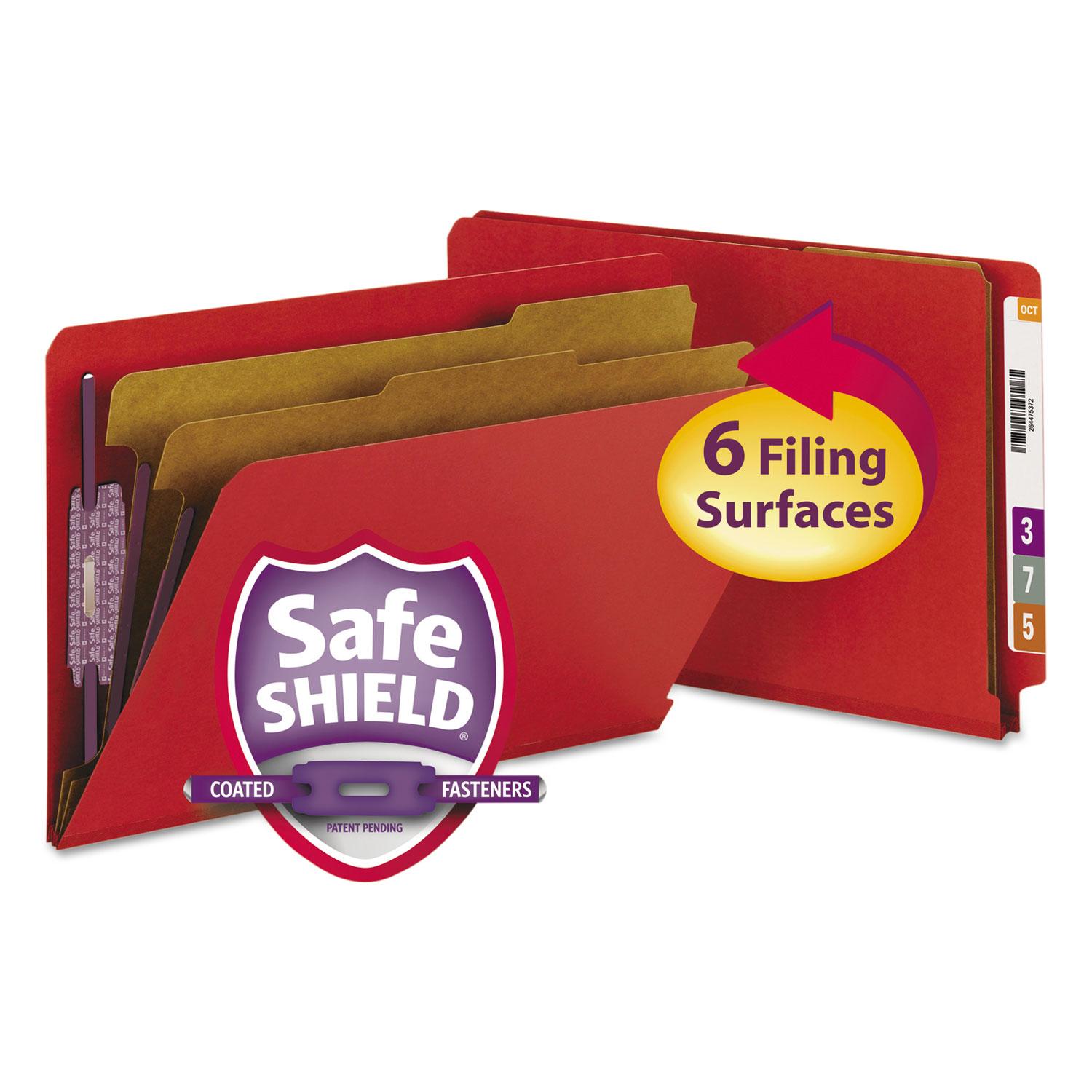 Smead Pressboard End Tab Folders, Legal, Six-Section, Bright Red, 10/Box