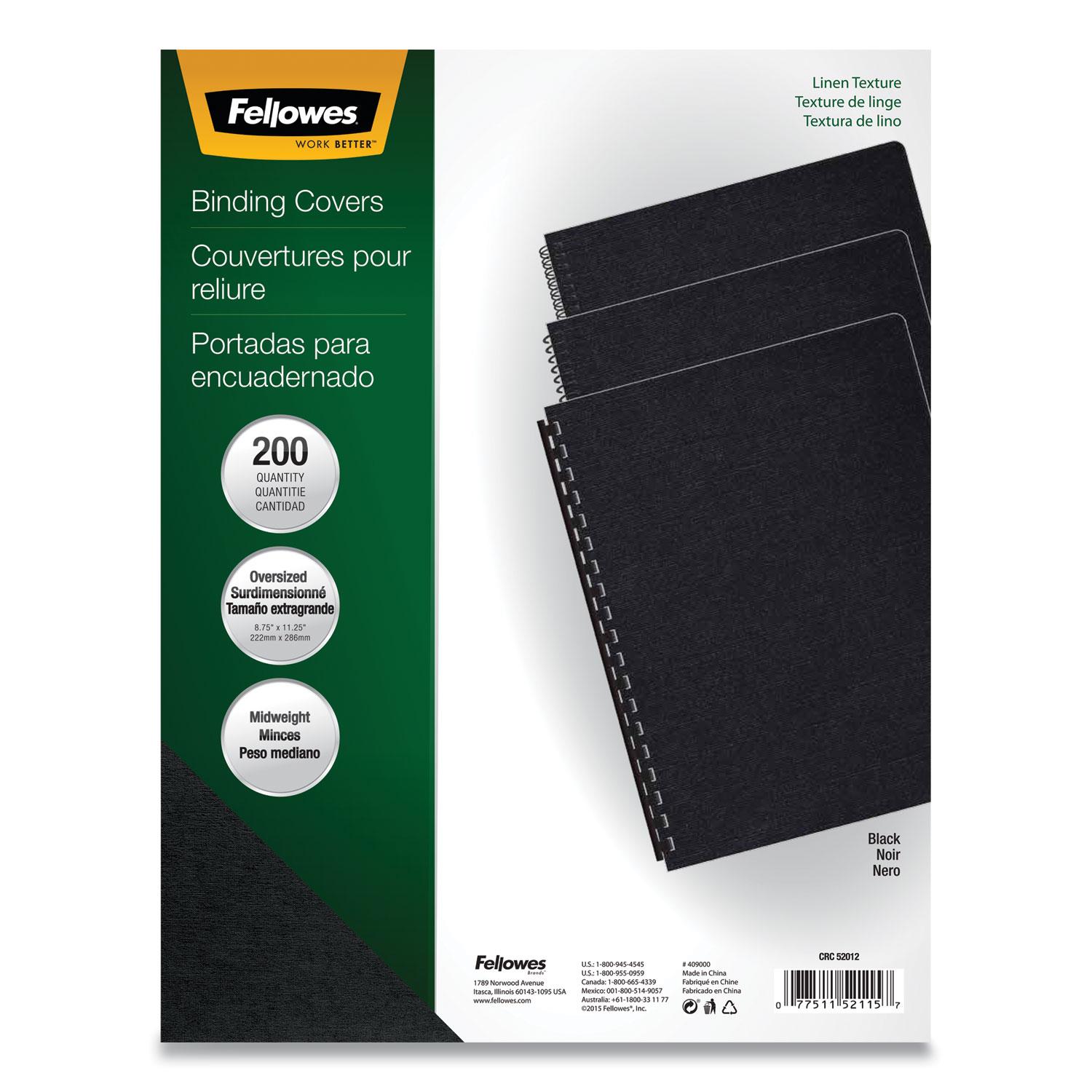Fellowes® Linen Texture Binding System Covers, 11-1/4 x 8-3/4, Black, 200/Pack