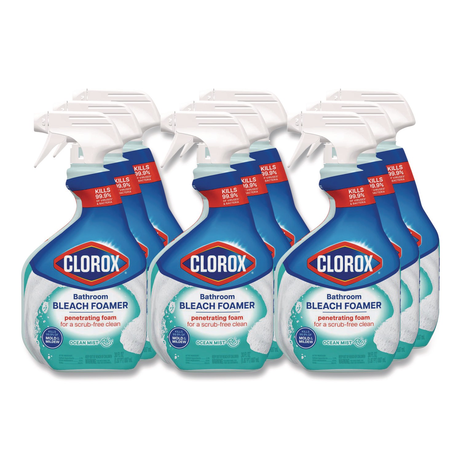 Clorox Bathroom Foamer with Bleach, Ocean Mist, 30 oz Spray Bottle, 9/Carton