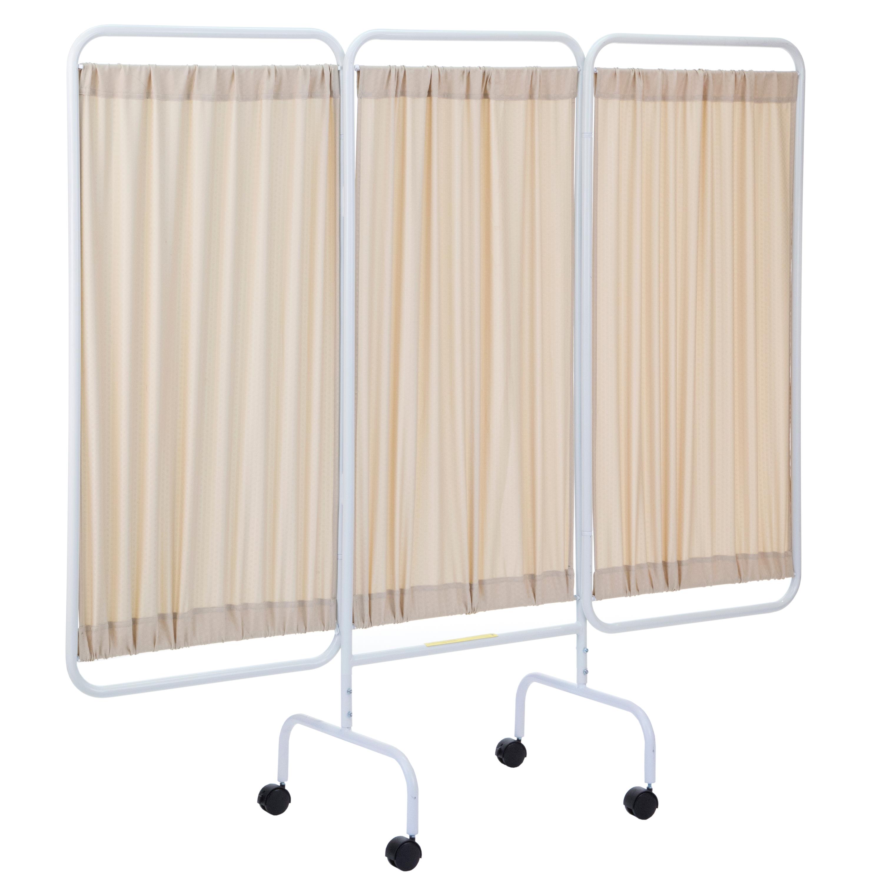 Designer Three Panel Mobile Antimicrobial Medical Privacy Screen w/Casters, Beige Panels