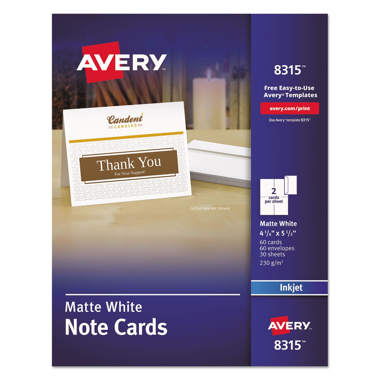 Avery® Note Cards for Inkjet Printers, 4 1/4 x 5 1/2, Matte White, 60/Pack w/Envelopes