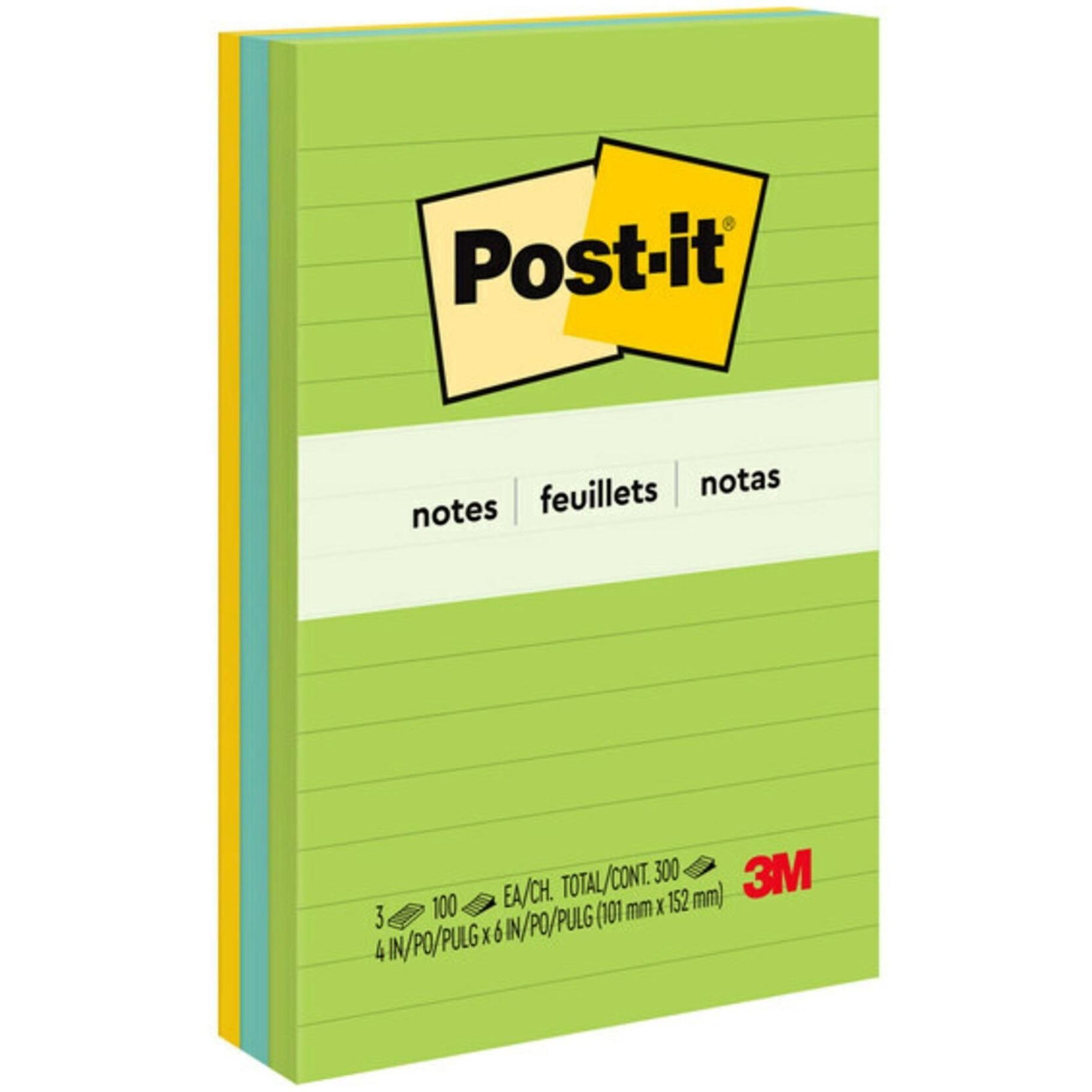 Post-it Notes, Lined, 4"x6",3/PK,100 Sht/Pad, Jaipur