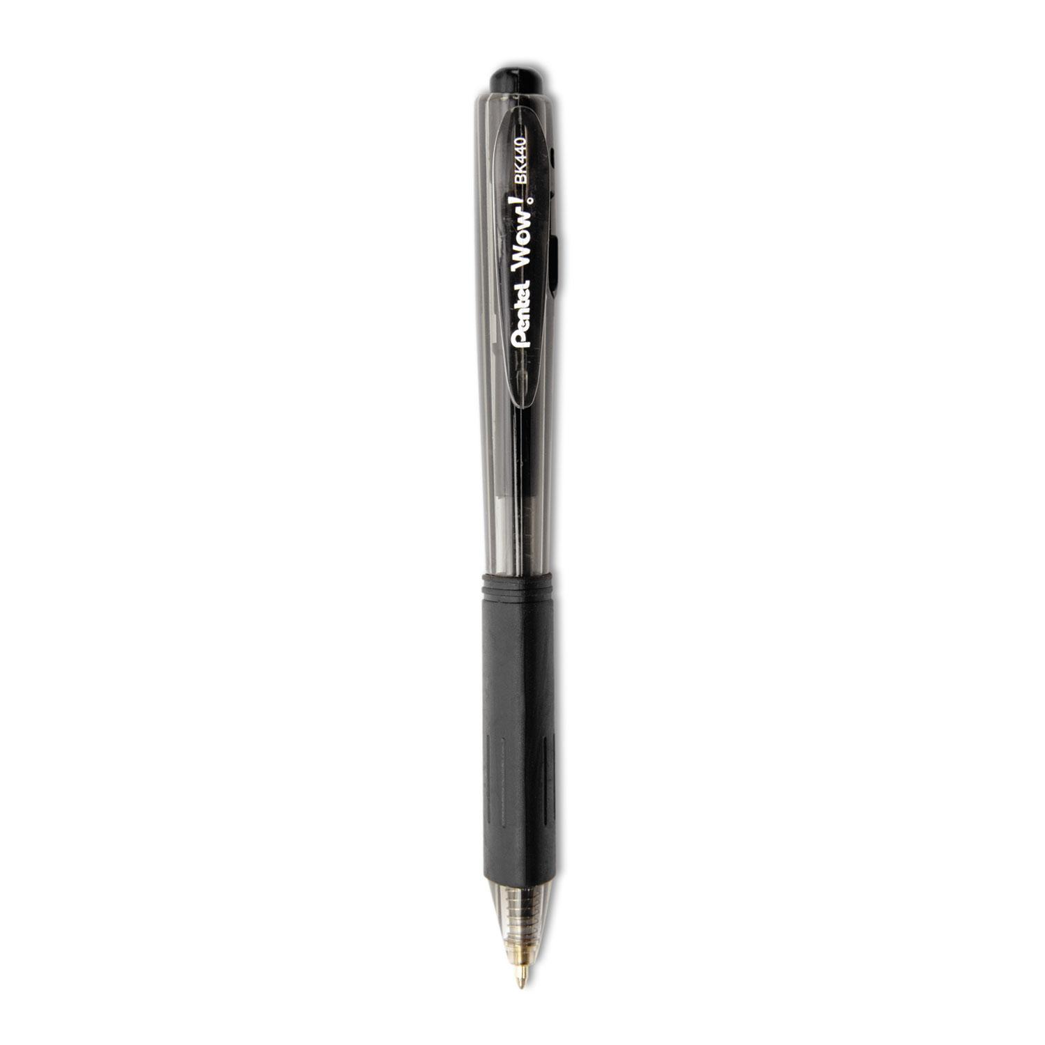 Pentel® WOW! Retractable Ballpoint Pen, 1mm, Black Barrel, Black Ink, 36/Pack
