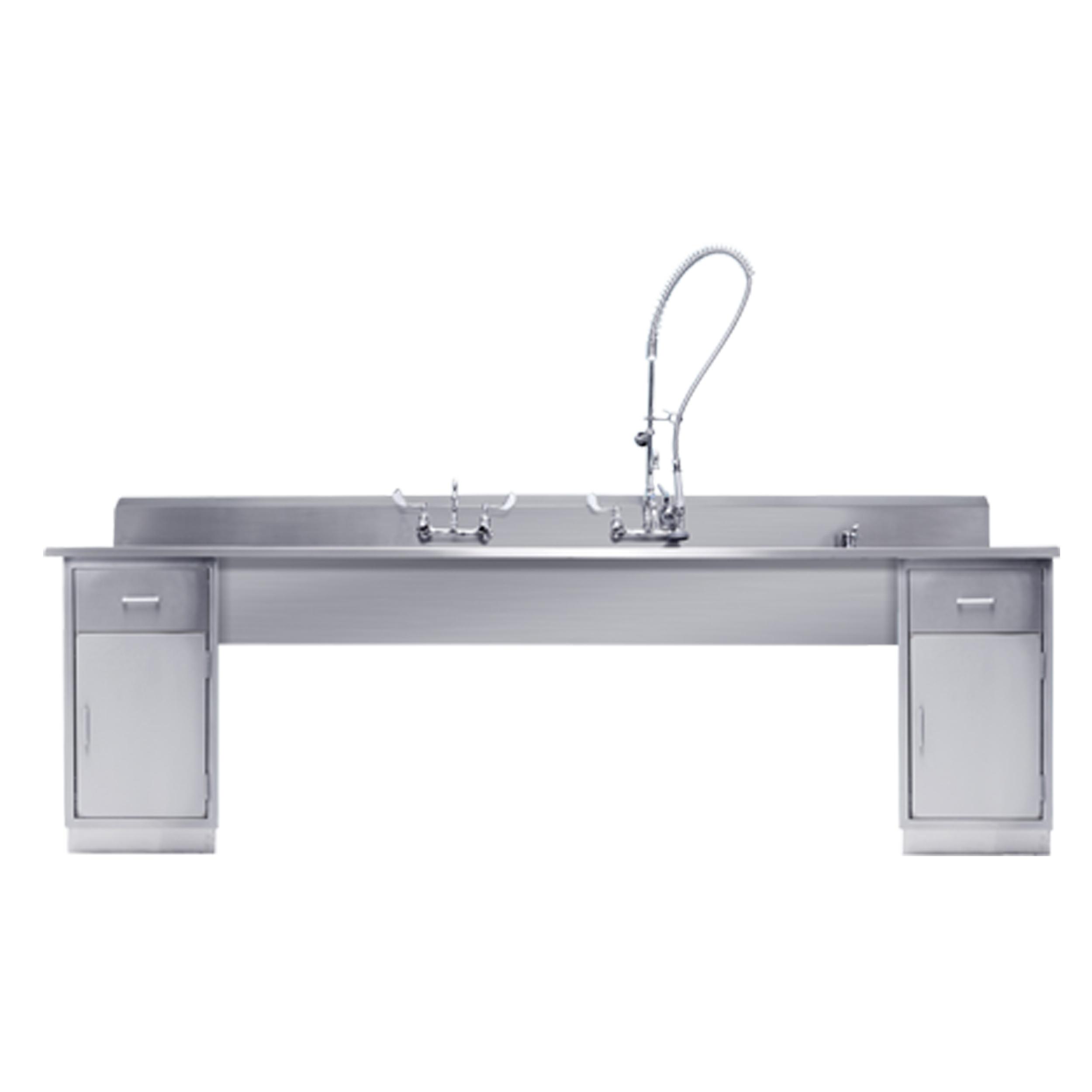 Decontamination Station 116"W x 26 1/2""D w/(8") Backsplash w/(3) Bowls 25"W x 18"H x 10"D w/(1) Waste Lever Drain w/ Overflow w/Marine Edge w/Bowls Etched w/Gallon & Liter Measures