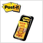 Post-it® Flags Arrow Message 1" Page Flags, Sign Here, Yellow, 50/Dispenser, 12 Dispensers/PK