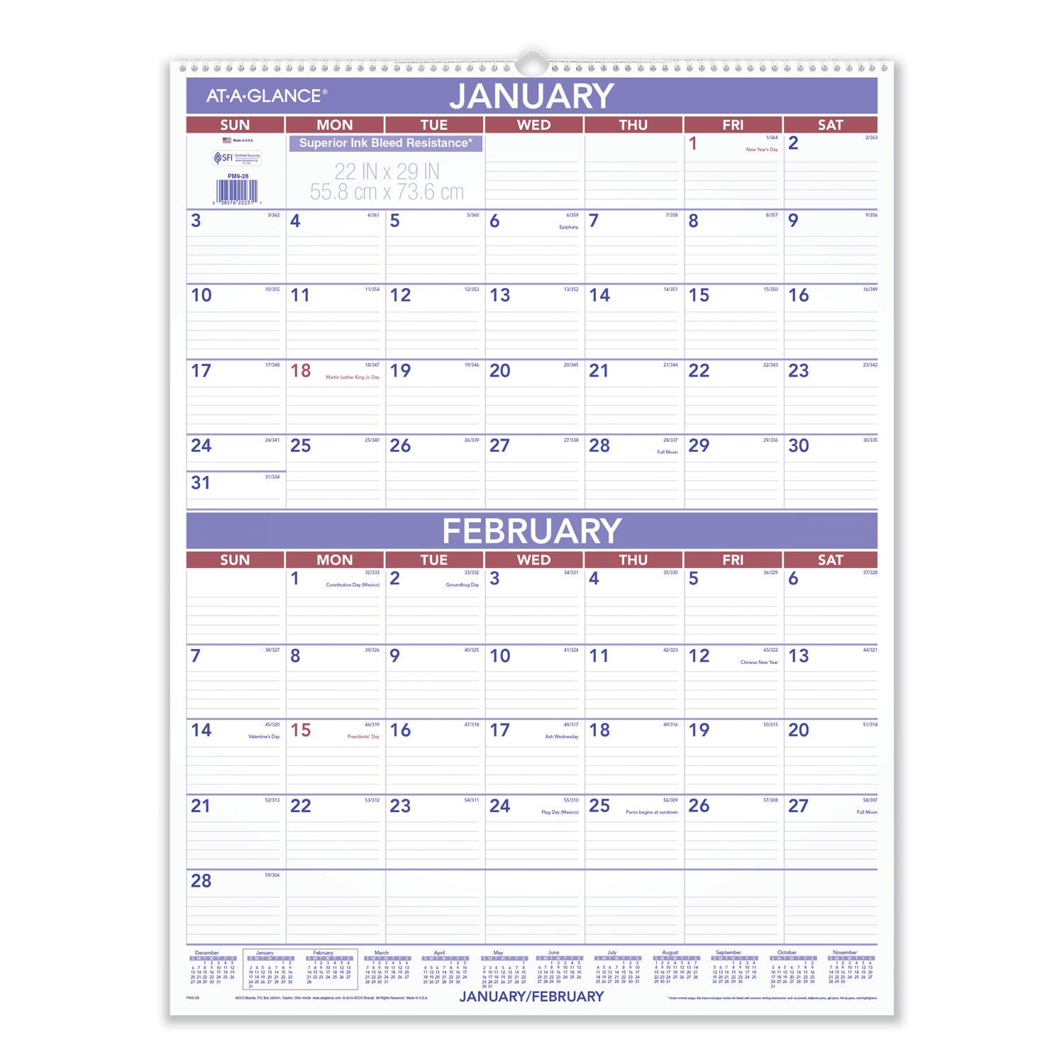 AT-A-GLANCE® Two-Month Wall Calendar, 22 x 29,