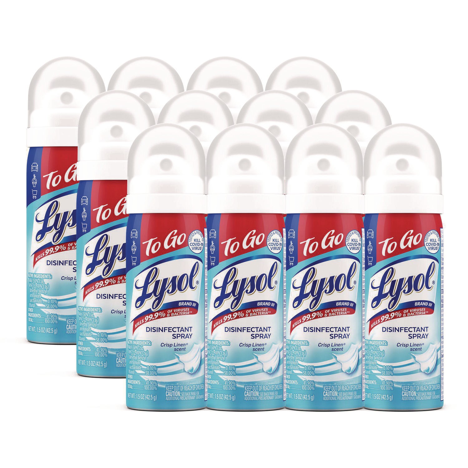 "Disinfectant Spray To Go, Crisp Linen Scent, 1.5 oz Aerosol Spray, 12/Carton"